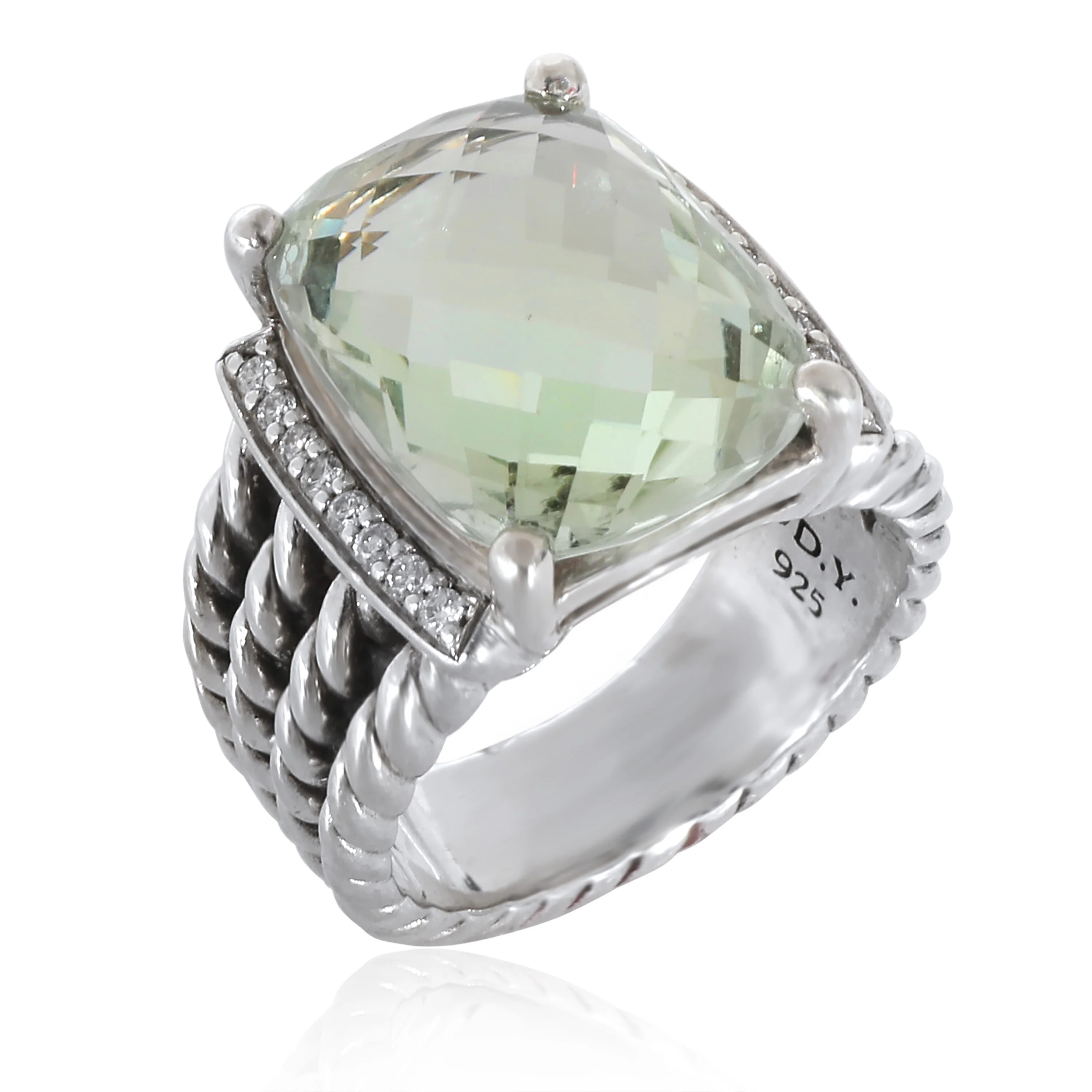 David Yurman Wheaton Green Prasiolite Diamond Ring in  Sterling Silver 0.20 CTW - Image 2