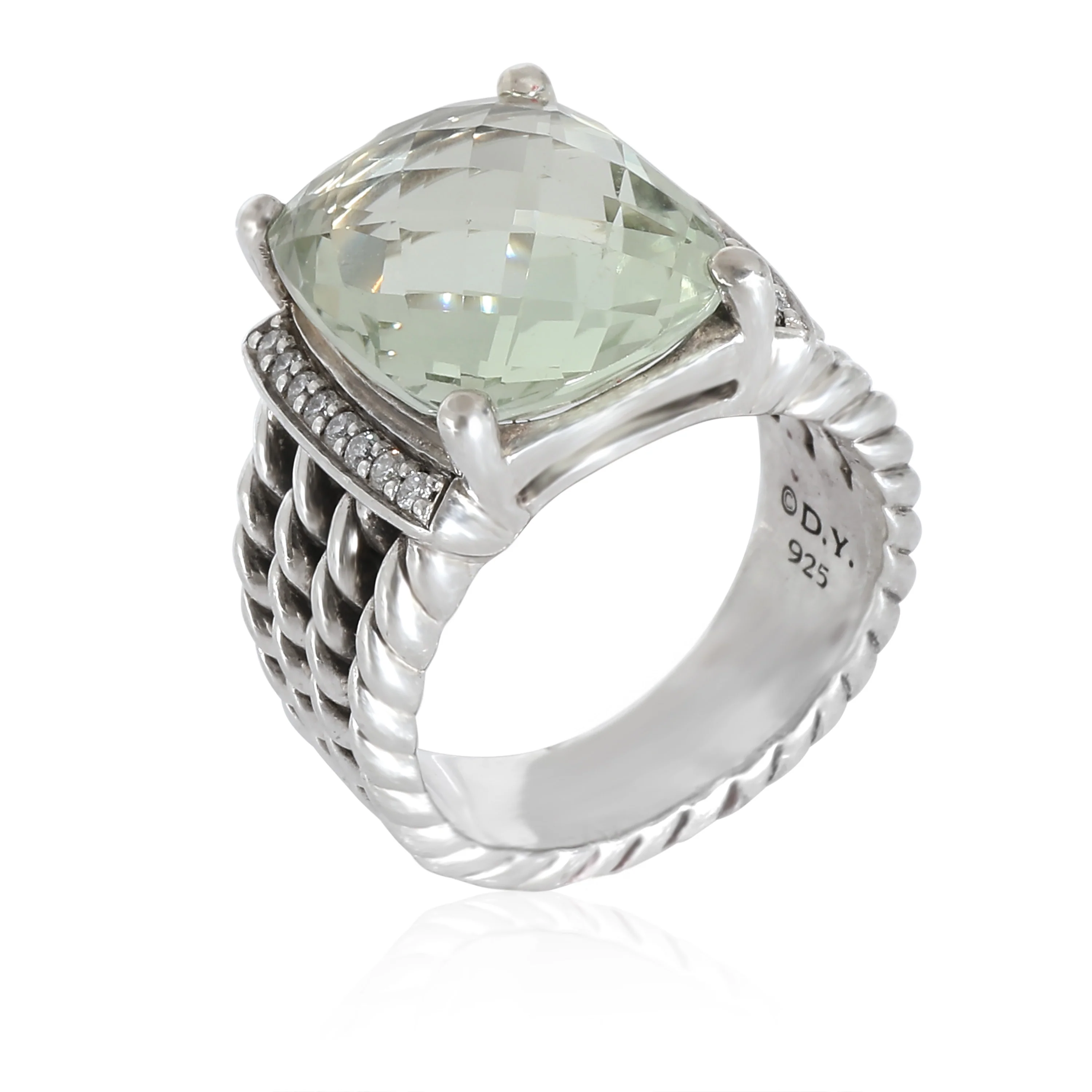 David Yurman Wheaton Green Prasiolite Diamond Ring in  Sterling Silver 0.20 CTW - Image 4