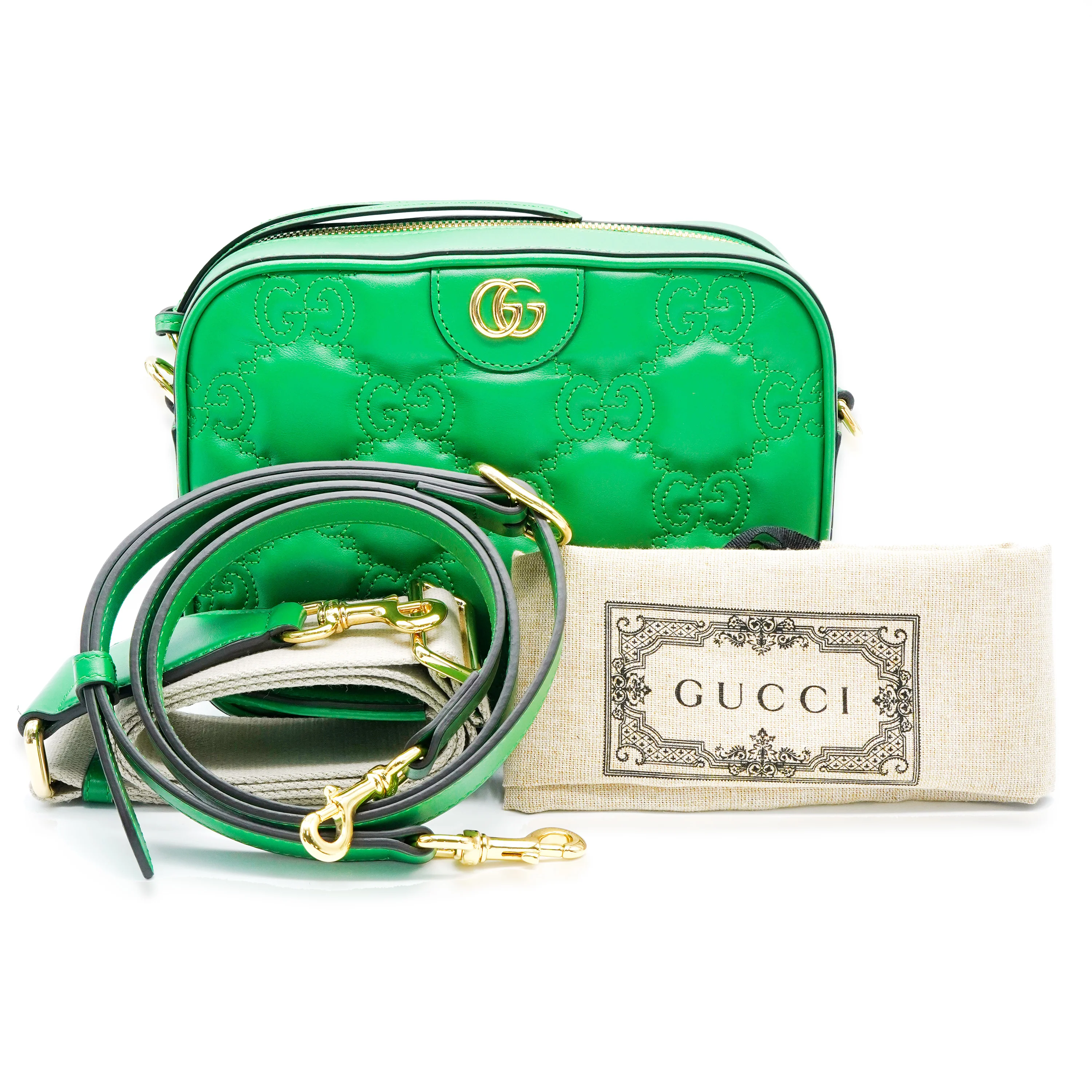 Gucci Green Leather Small GG Matelasse Camera Bag - Image 2