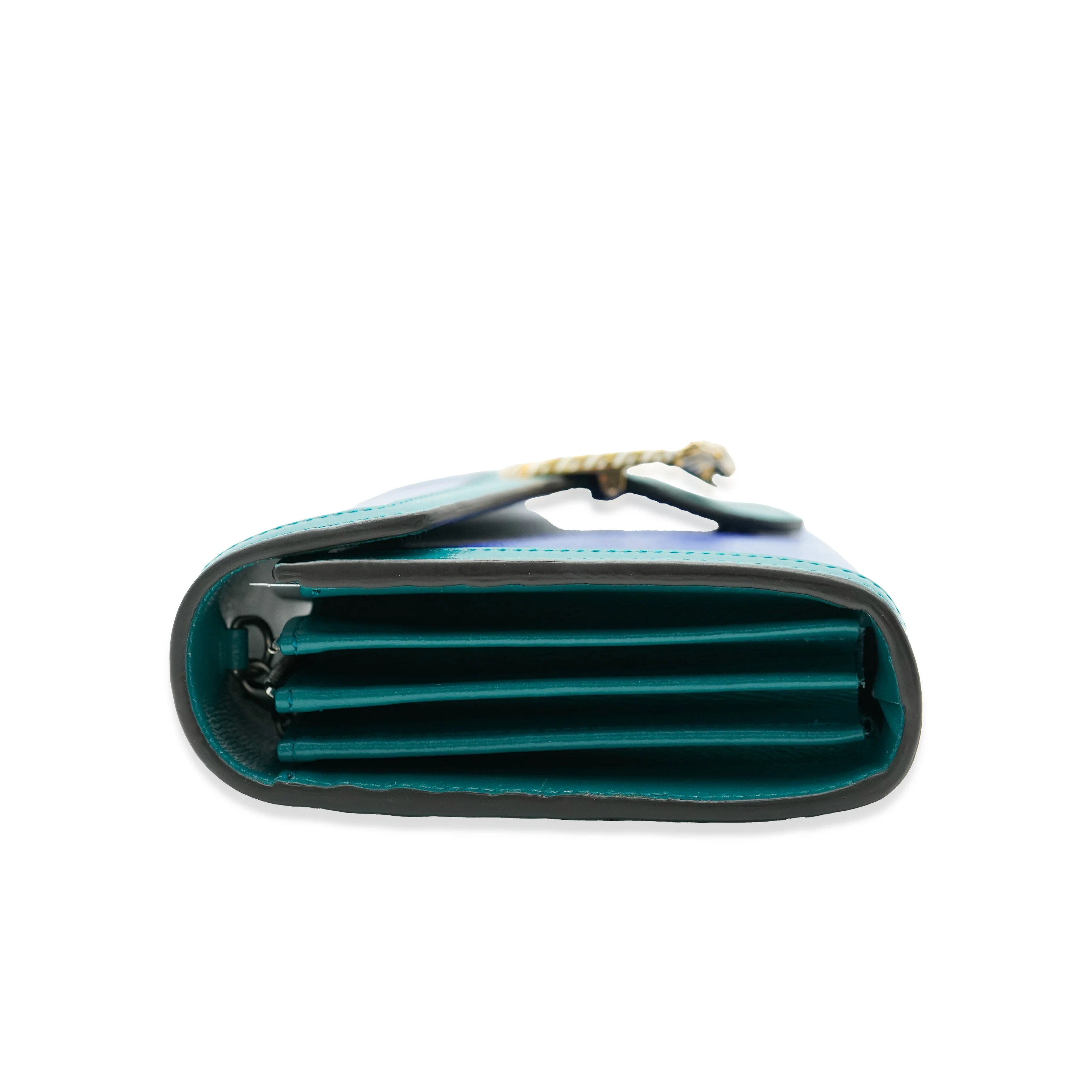 Gucci Green & Blue Textured Calfskin Dionysus Chain Wallet - Image 3
