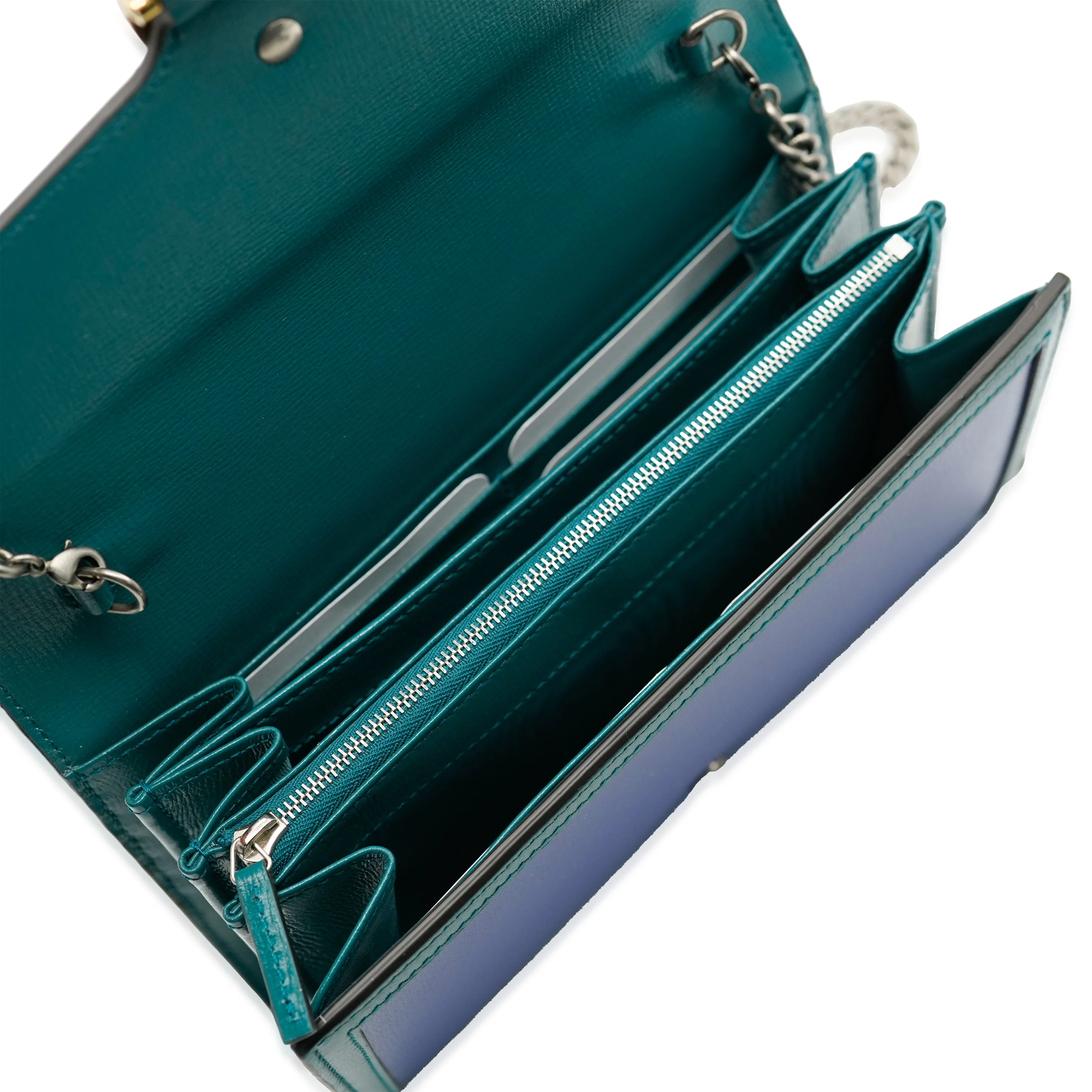 Gucci Green & Blue Textured Calfskin Dionysus Chain Wallet - Image 4