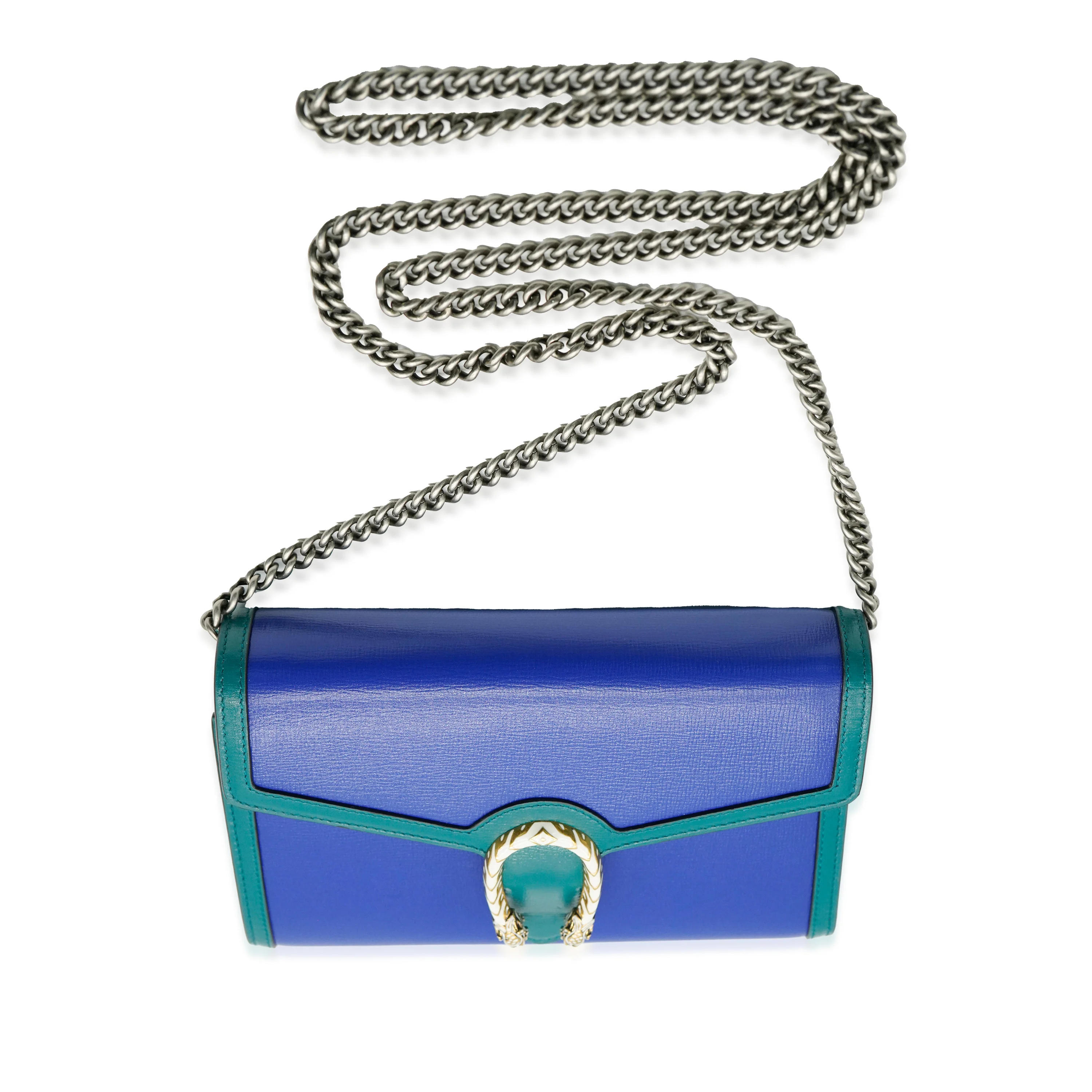 Gucci Green & Blue Textured Calfskin Dionysus Chain Wallet - Image 7
