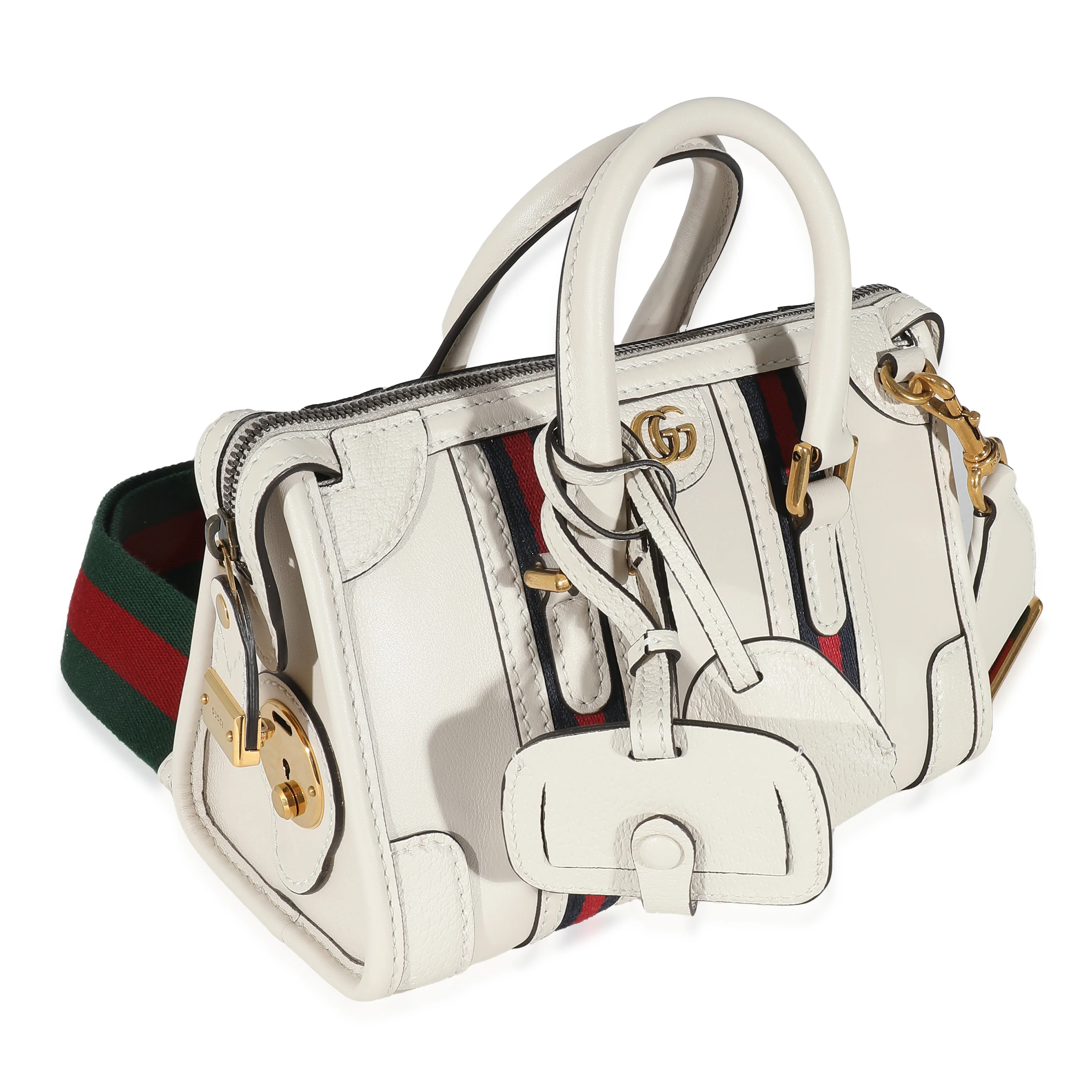 White Calfskin Mini Double G Top Handle Bag - Image 3