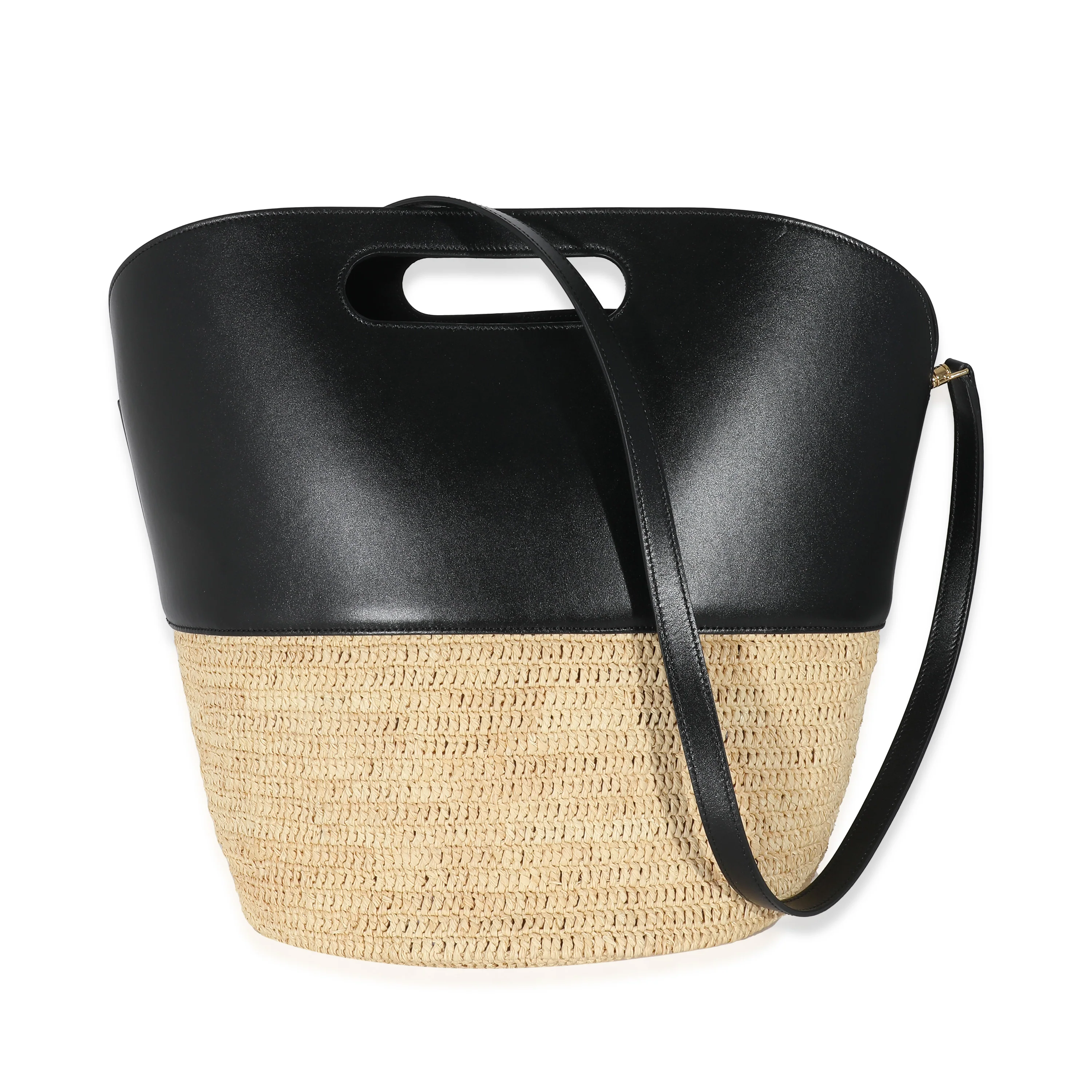 Celine Black Calfskin Beige Raffia Medium Basket Bag - Image 3