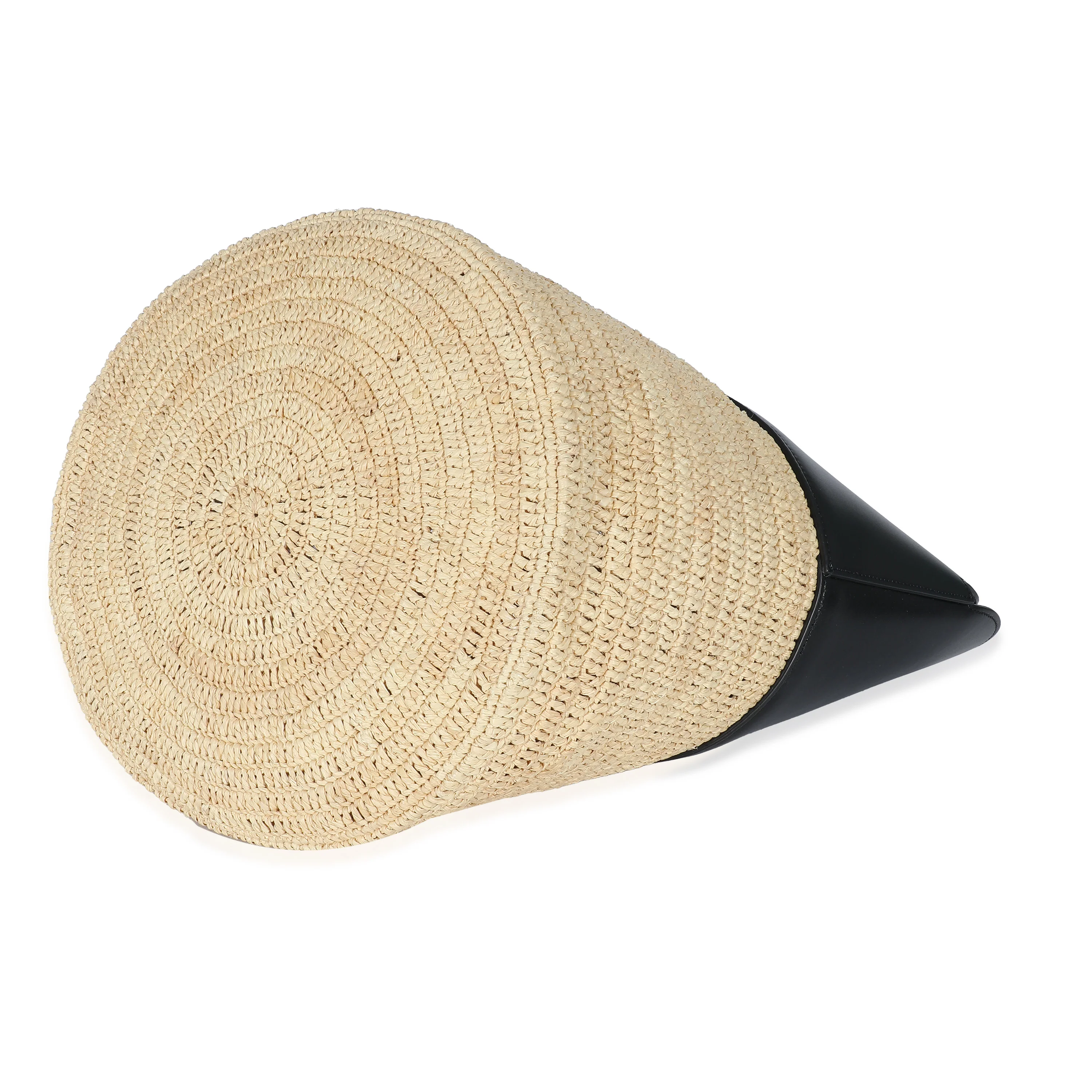 Celine Black Calfskin Beige Raffia Medium Basket Bag - Image 4