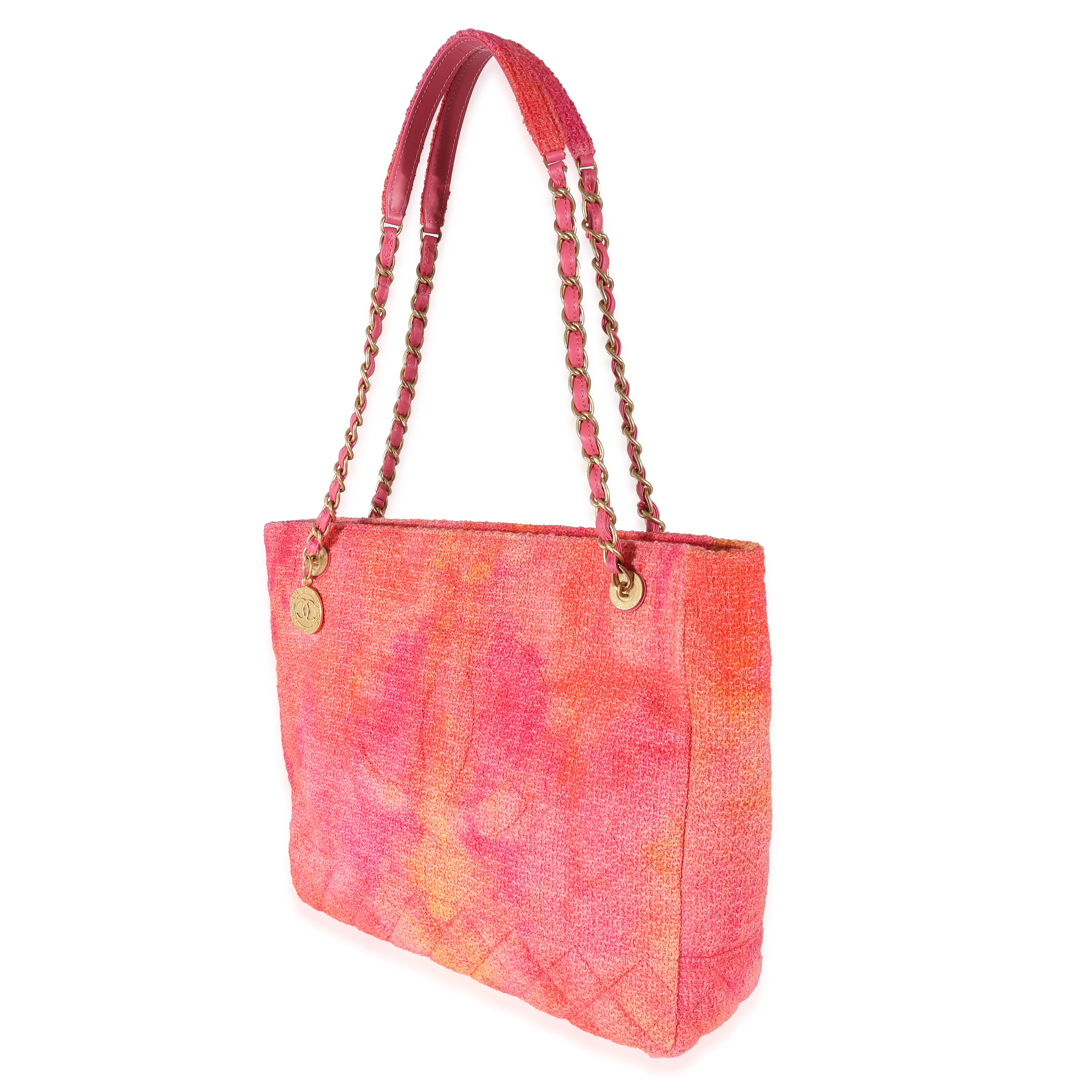 Chanel 20A Pink Orange Cotton Tweed CC Large Shopping Bag - Image 2