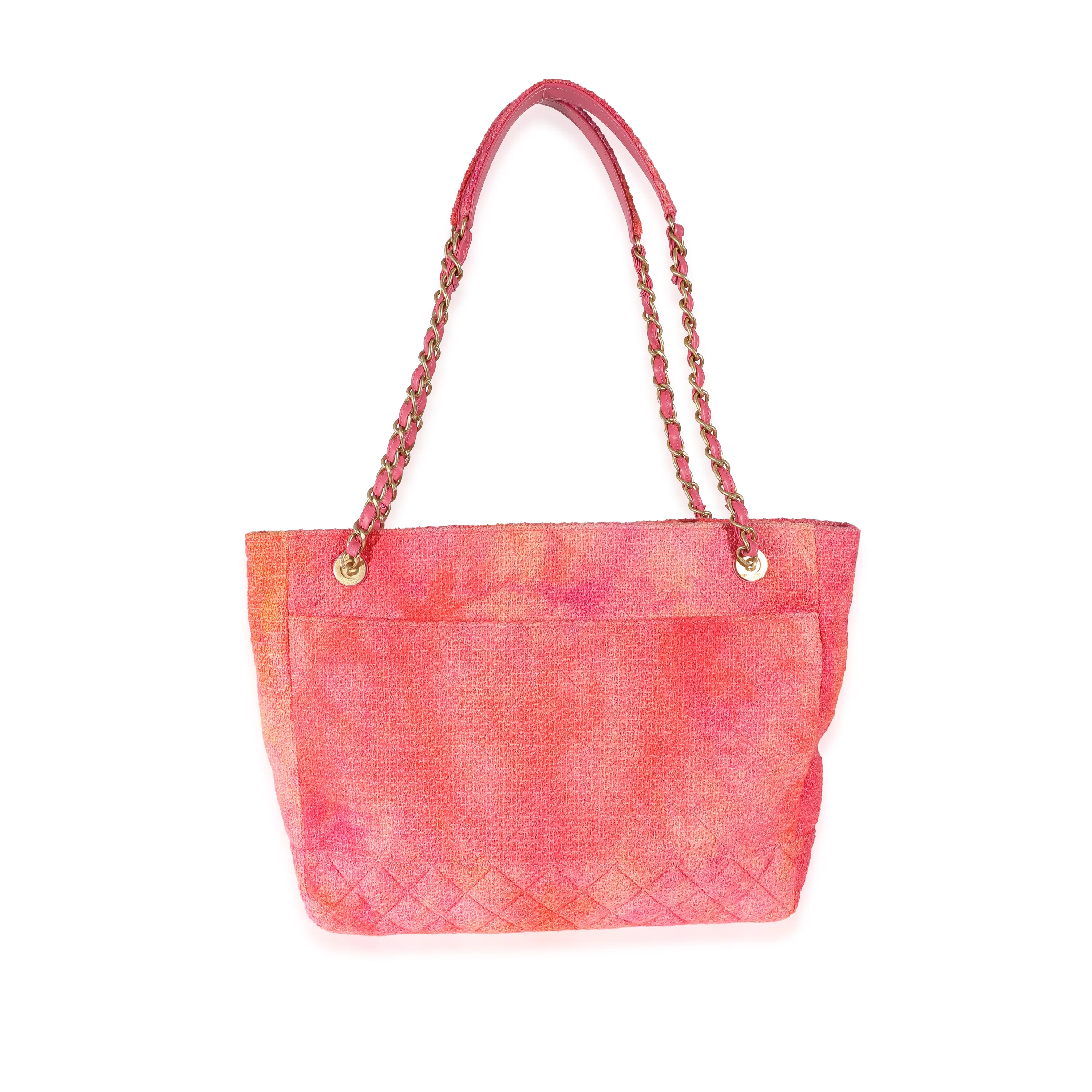 Chanel 20A Pink Orange Cotton Tweed CC Large Shopping Bag - Image 3