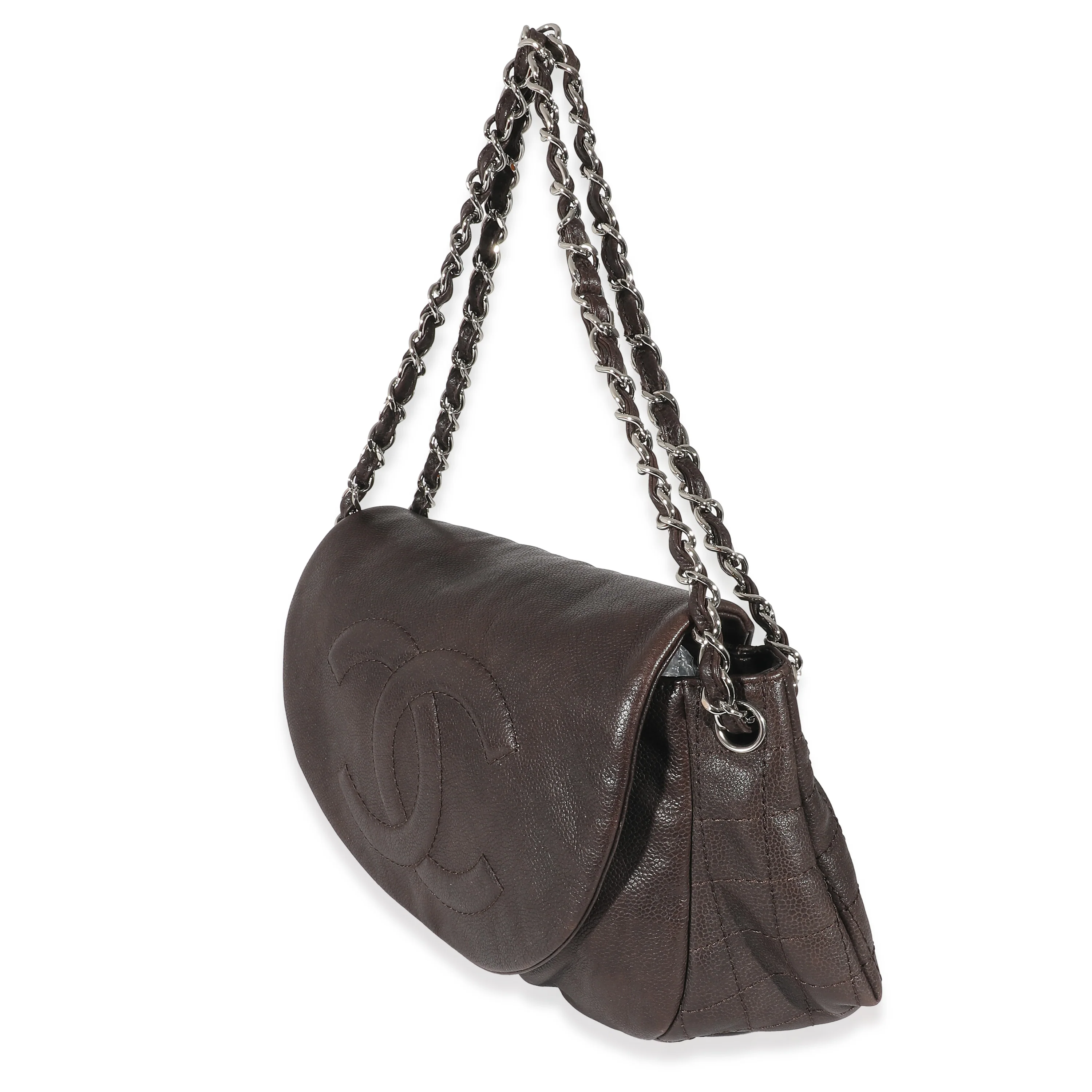 Chanel 08A Brown Caviar Large Half Moon Flap Bag - Image 2