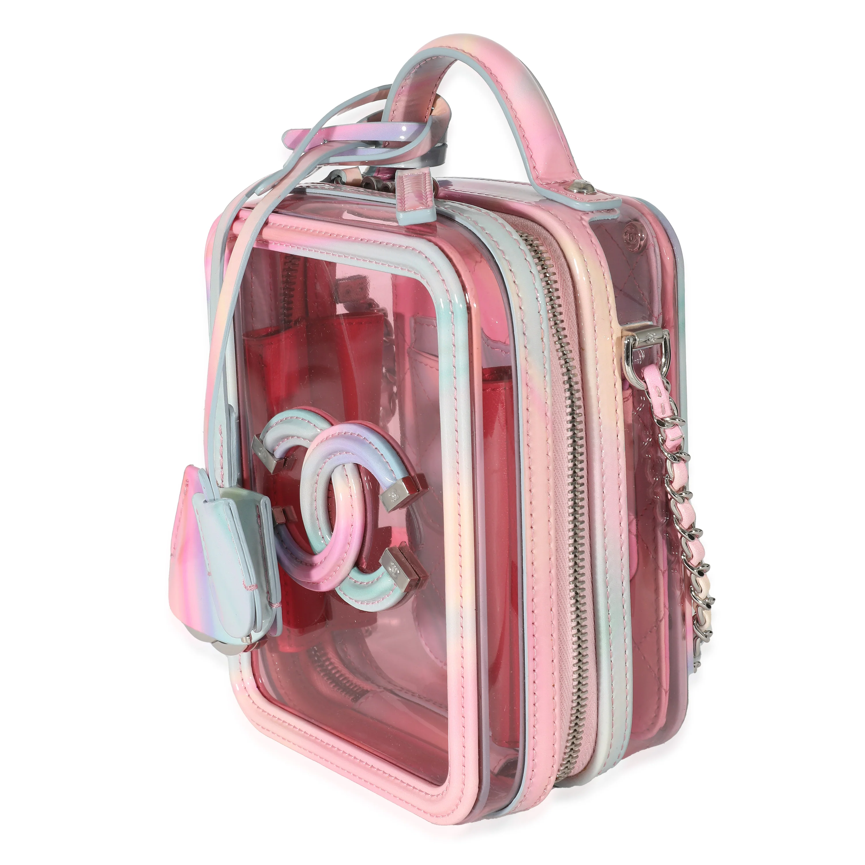 Chanel Pink Multicolor PVC Patent Filigree CC North South Vanity Case - Image 2