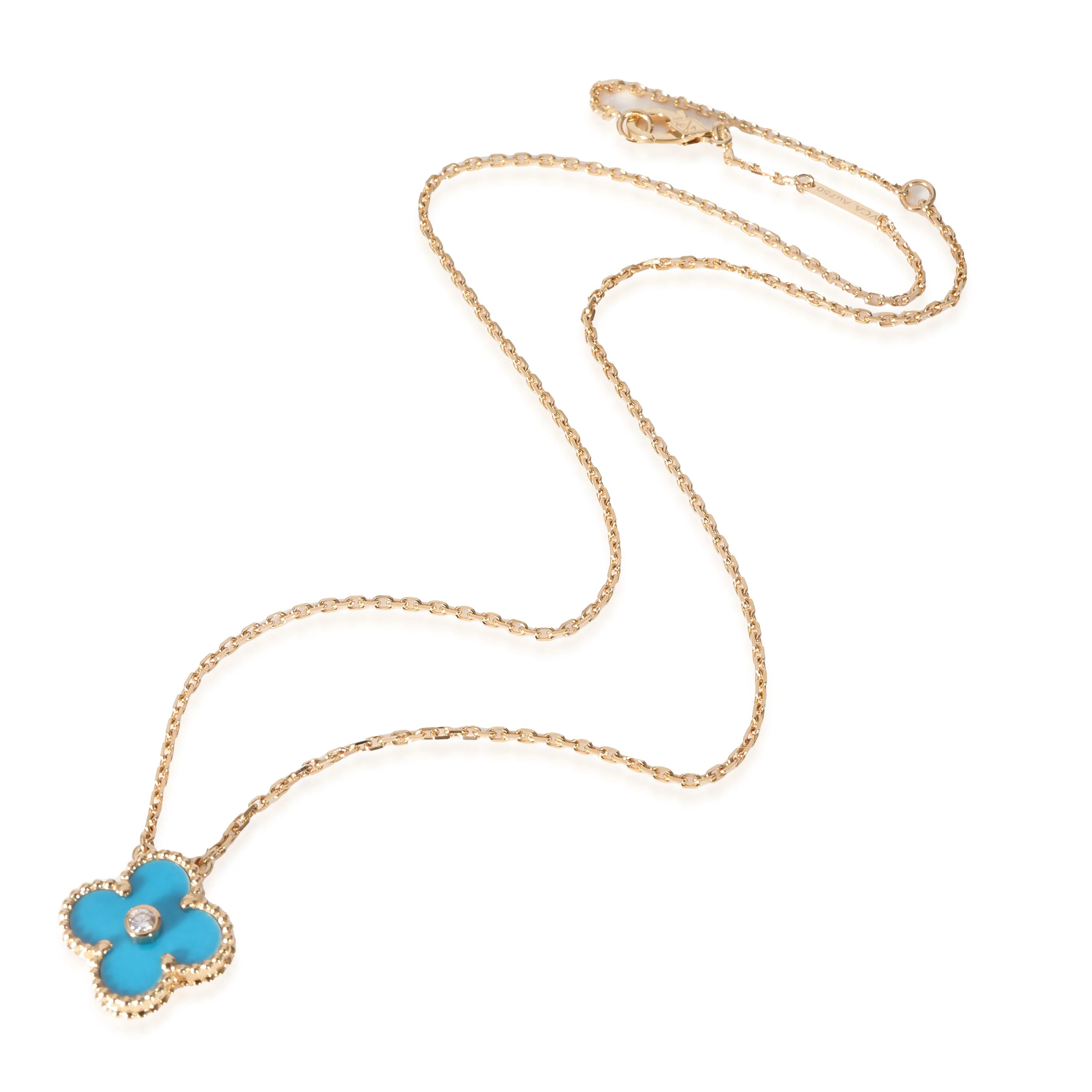 Van Cleef & Arpels Alhambra Blue Porcelain & Diamond Pendant 18k Gold 0.05 CTW - Image 2