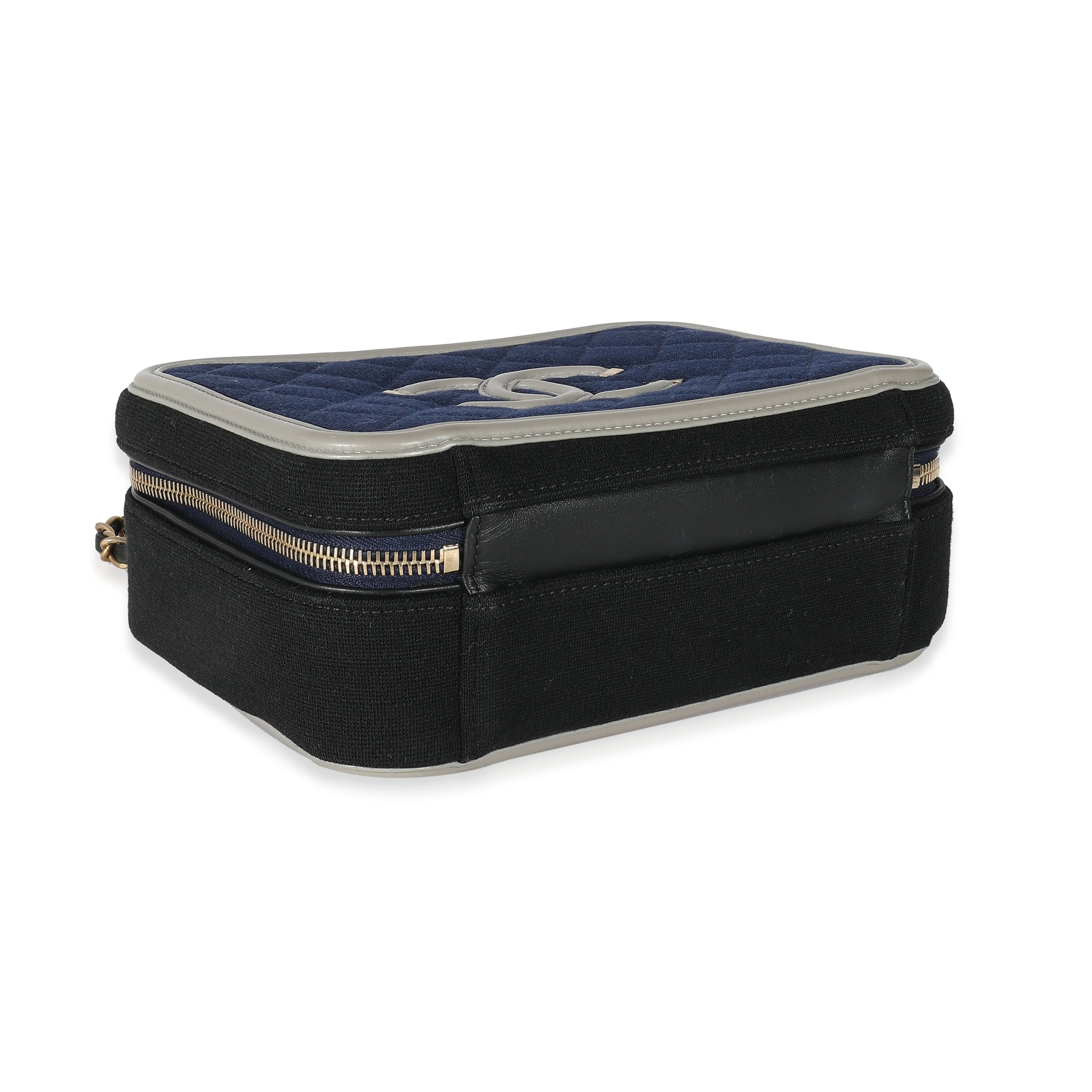Chanel Navy Grey Multicolor Jersey Medium Filigree Vanity Case - Image 5