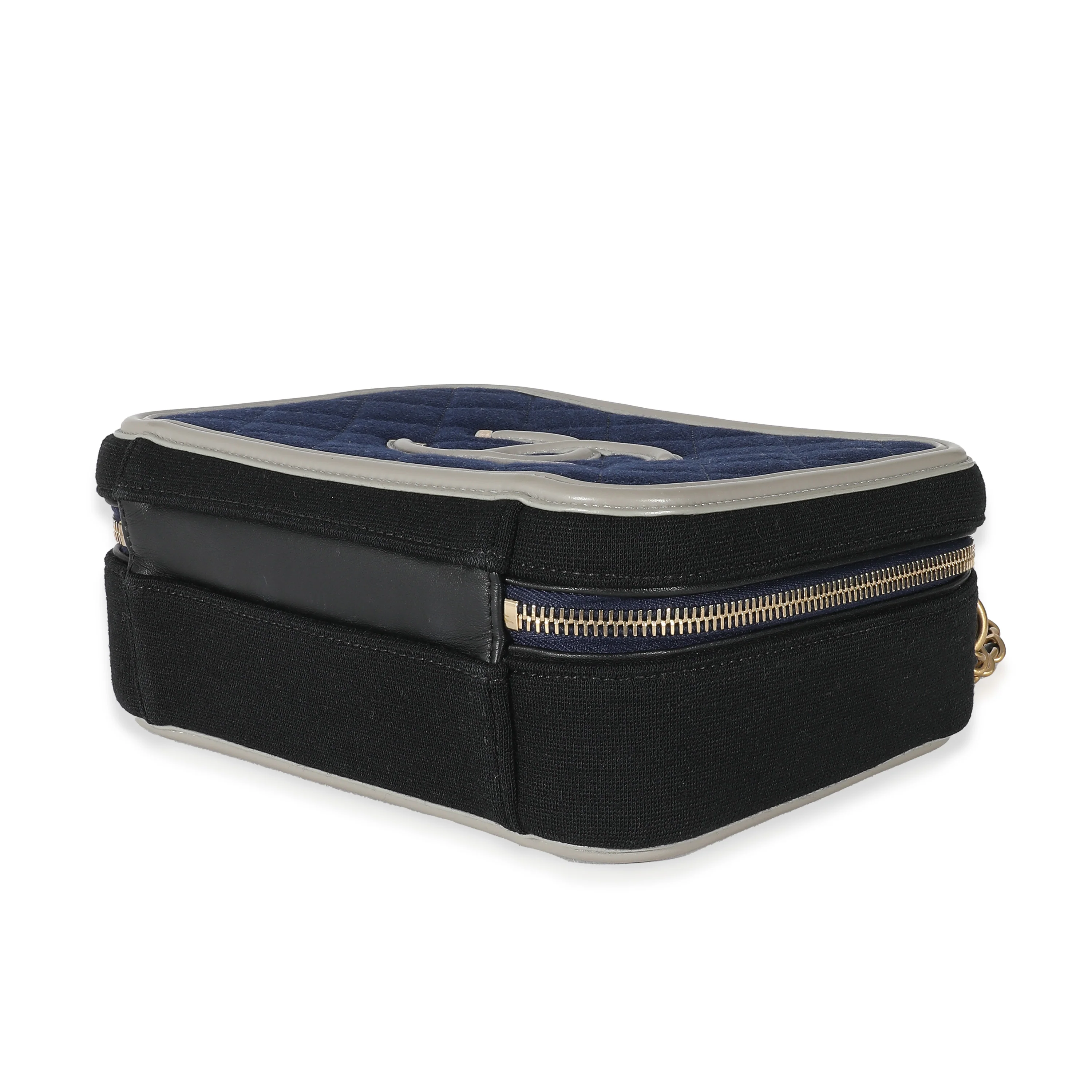 Chanel Navy Grey Multicolor Jersey Medium Filigree Vanity Case - Image 7