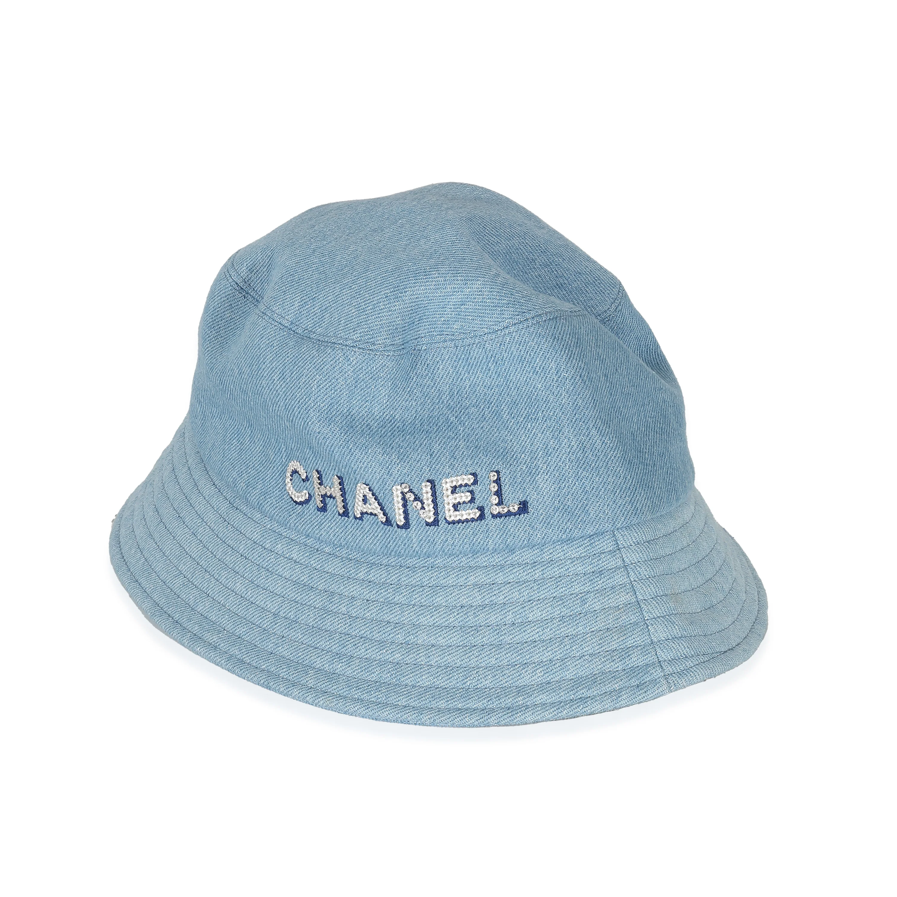 Chanel Blue Denim Sequin Logo Bucket Hat - Image 2