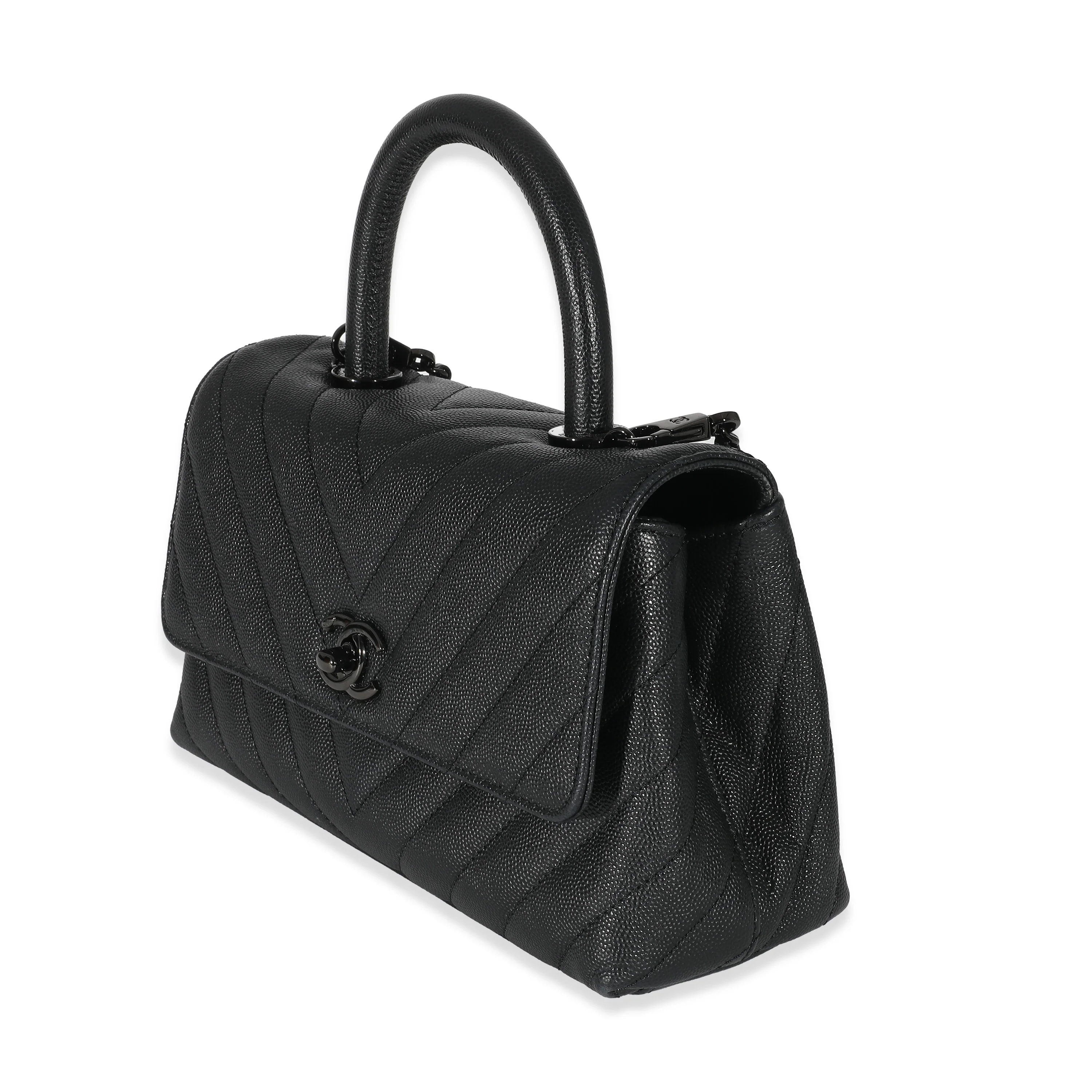 Chanel Black Chevron Caviar Mini Coco Top Handle Bag - Image 2