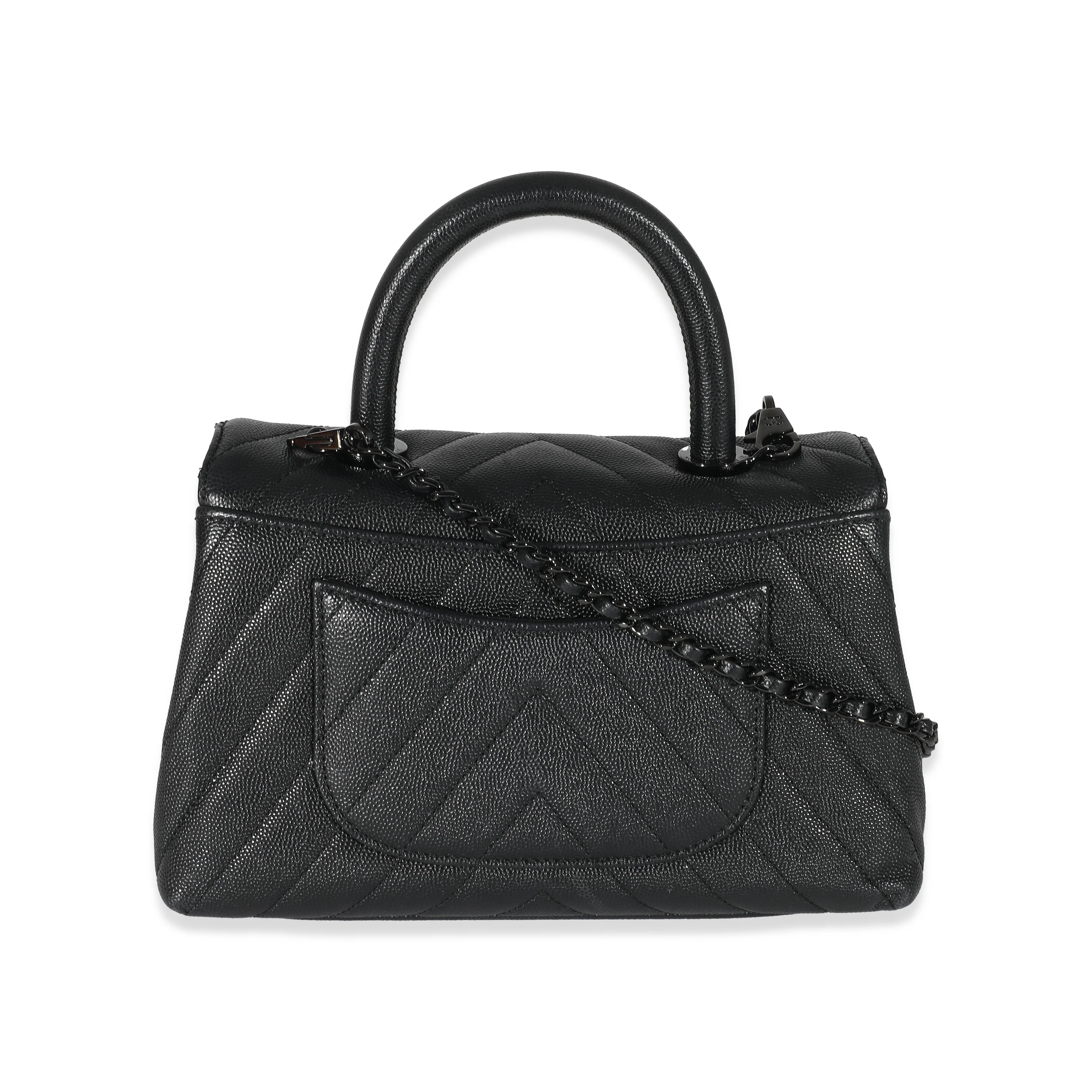 Chanel Black Chevron Caviar Mini Coco Top Handle Bag - Image 3