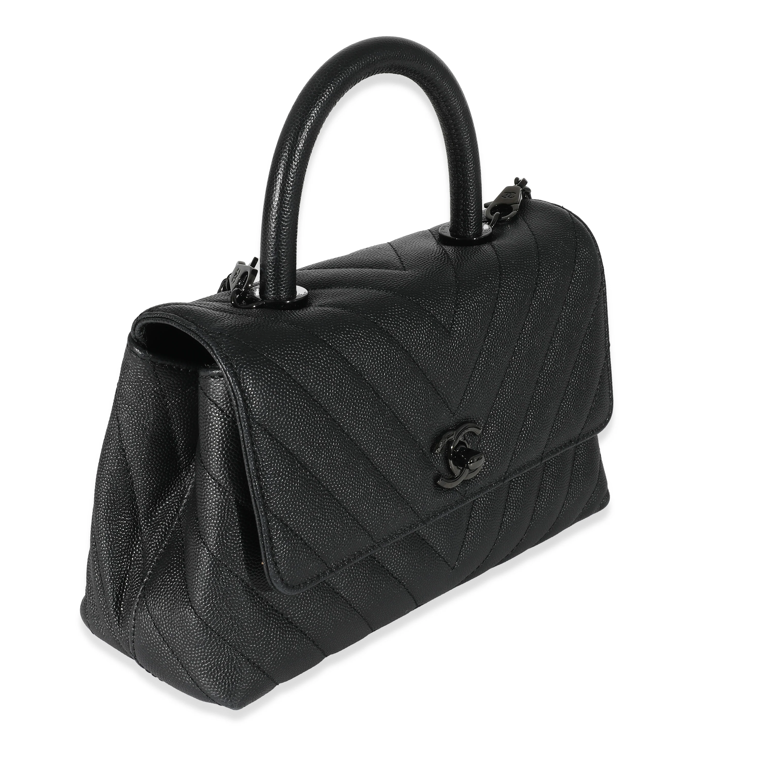 Chanel Black Chevron Caviar Mini Coco Top Handle Bag - Image 5