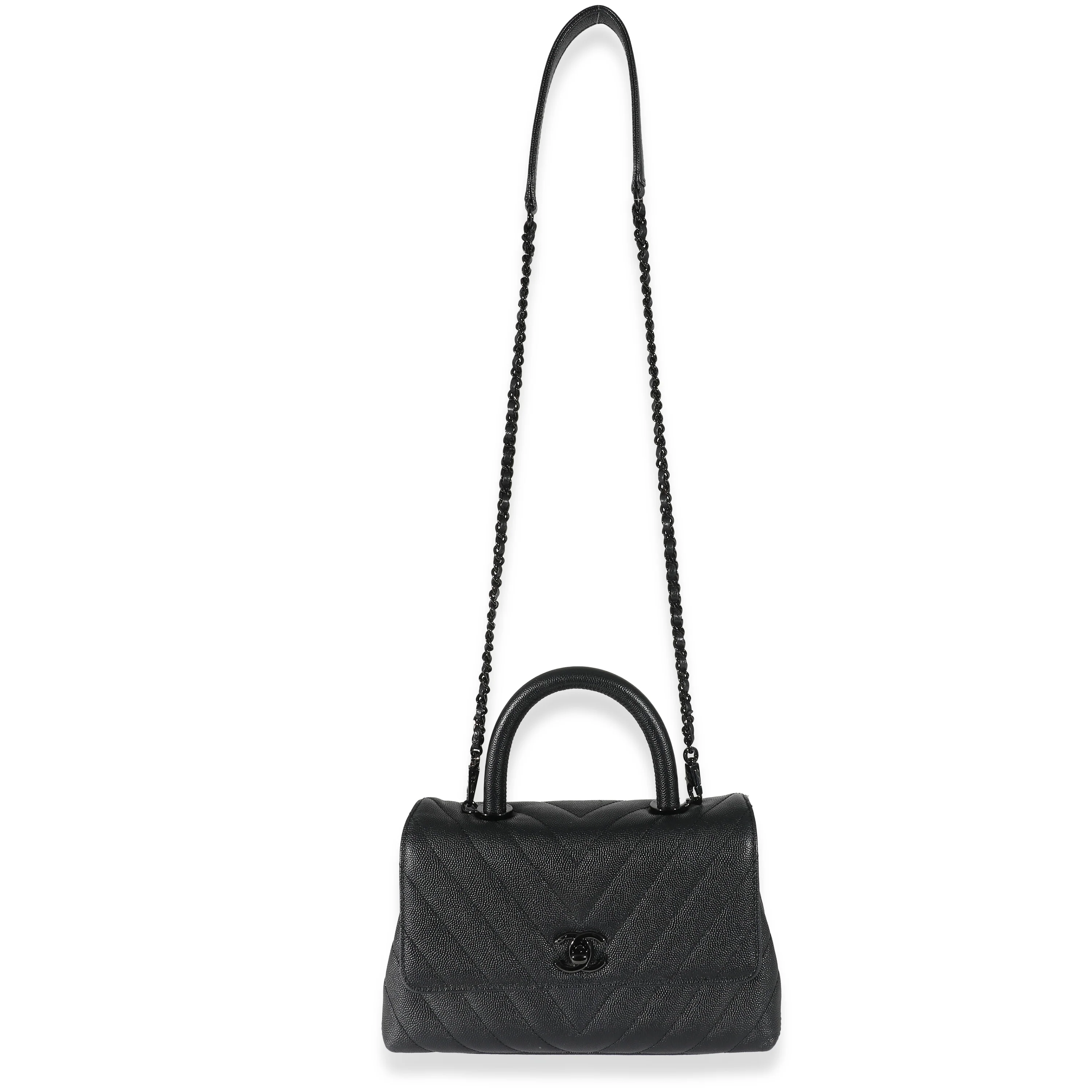 Chanel Black Chevron Caviar Mini Coco Top Handle Bag - Image 7