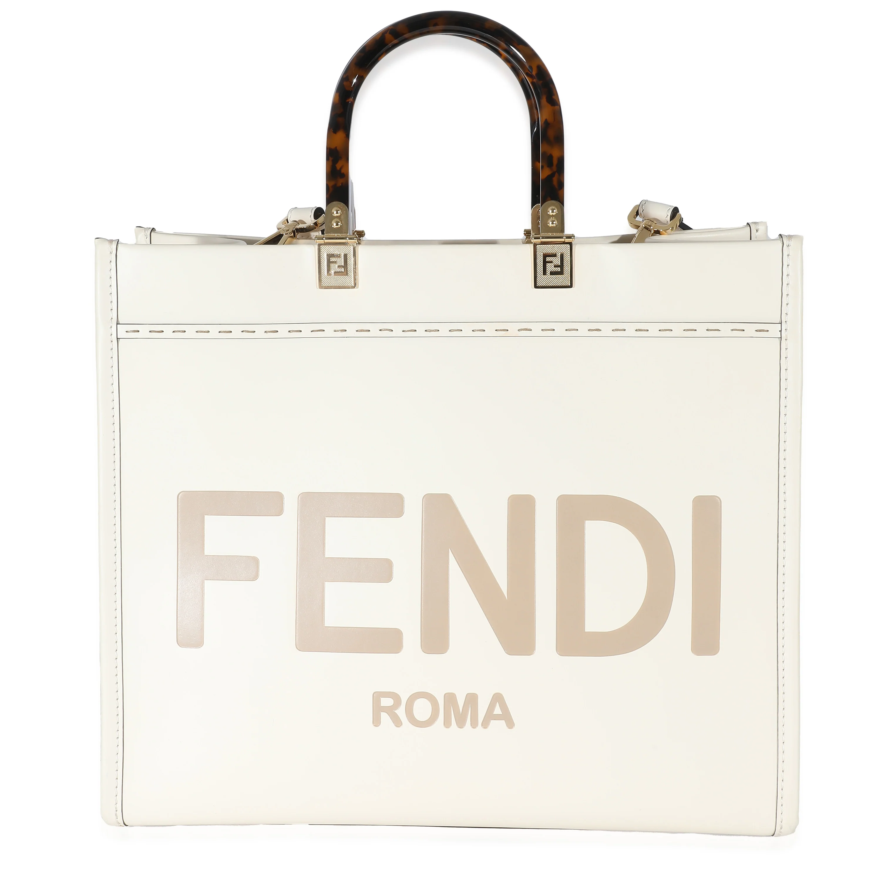 Fendi White Vitello King Plexiglass Medium Fendi Sunshine Shopper