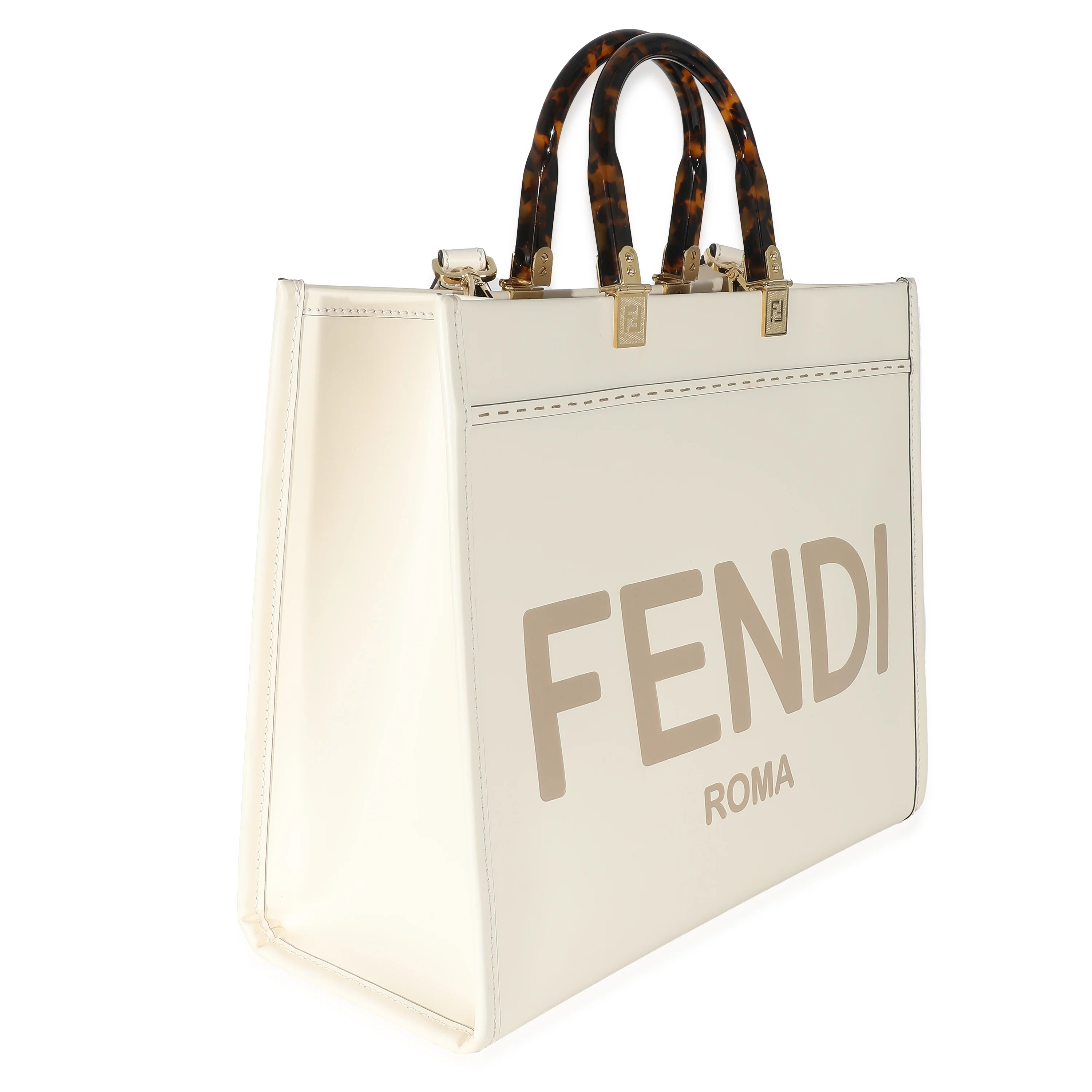 Fendi White Vitello King Plexiglass Medium Fendi Sunshine Shopper - Image 3