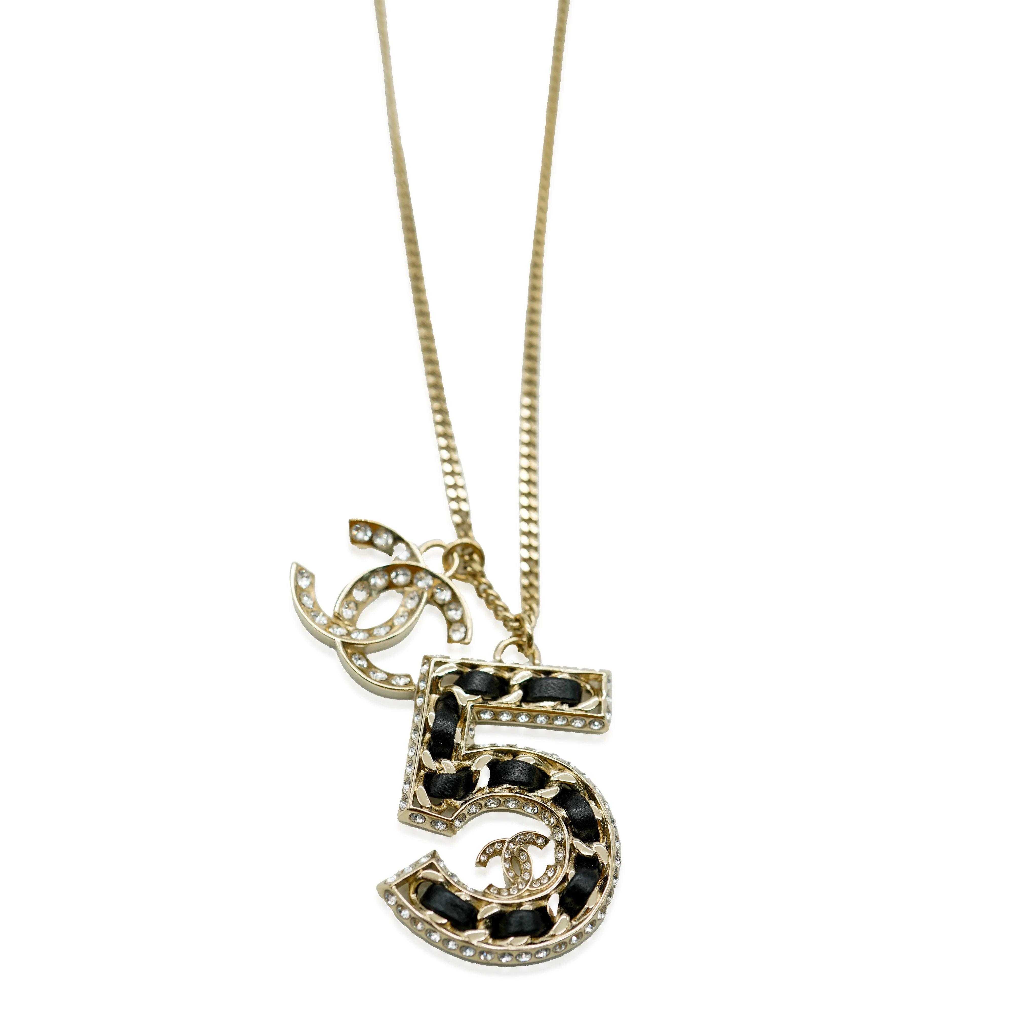 2023 No.5 Woven Chain Pendant WIth Strass CC And Leather Gold Plated