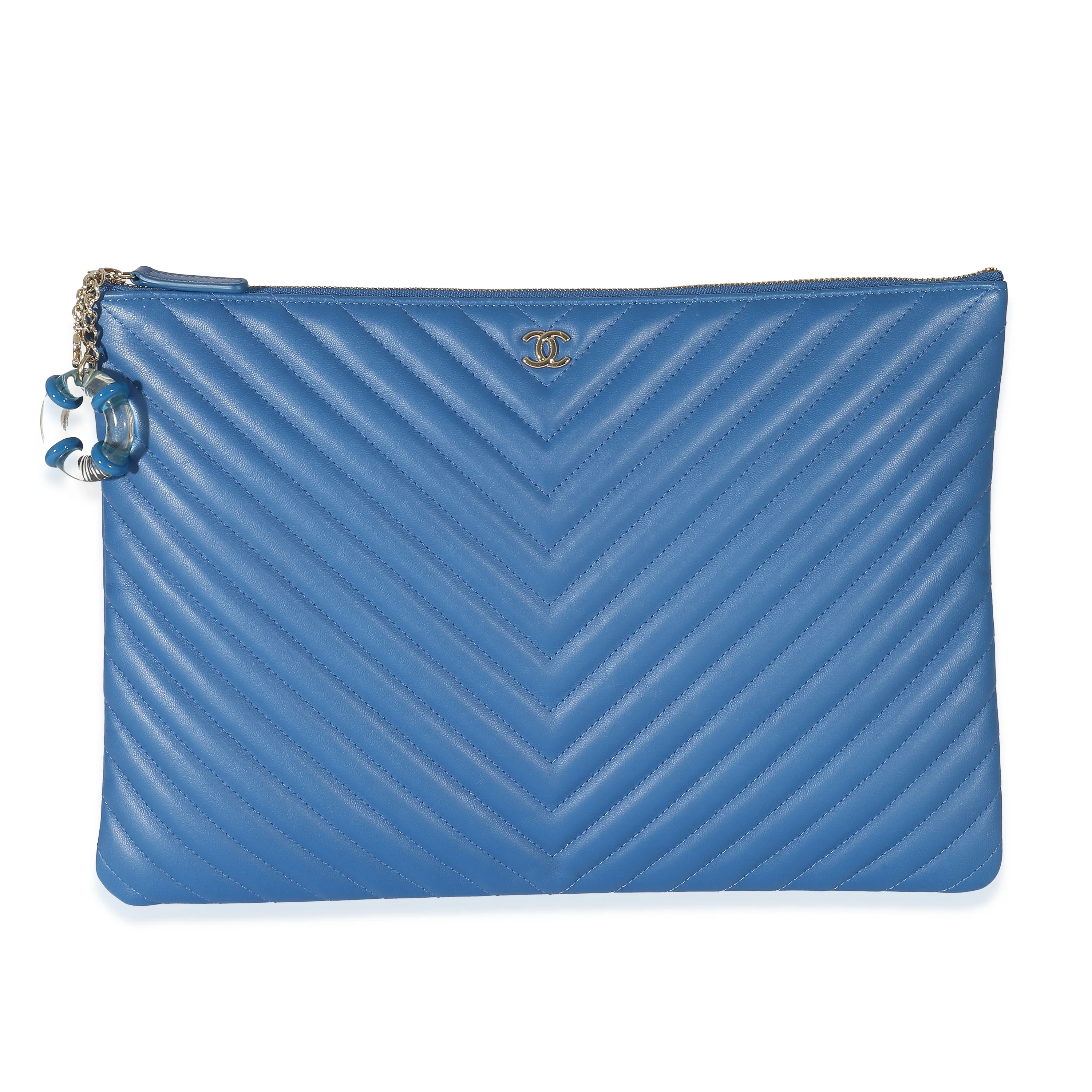 Blue Quilted Chevron Lambskin Large O Case