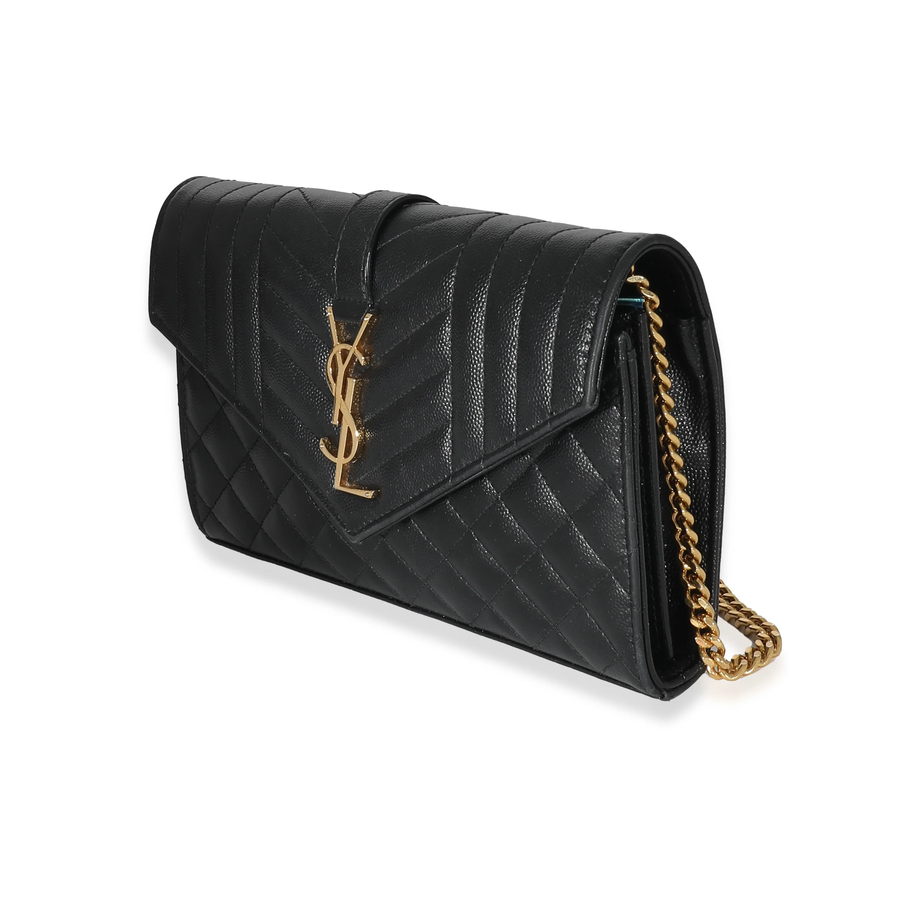 Saint Laurent Black Mixed Matelasse Grain De Poudre Envelope Chain Wallet - Image 2