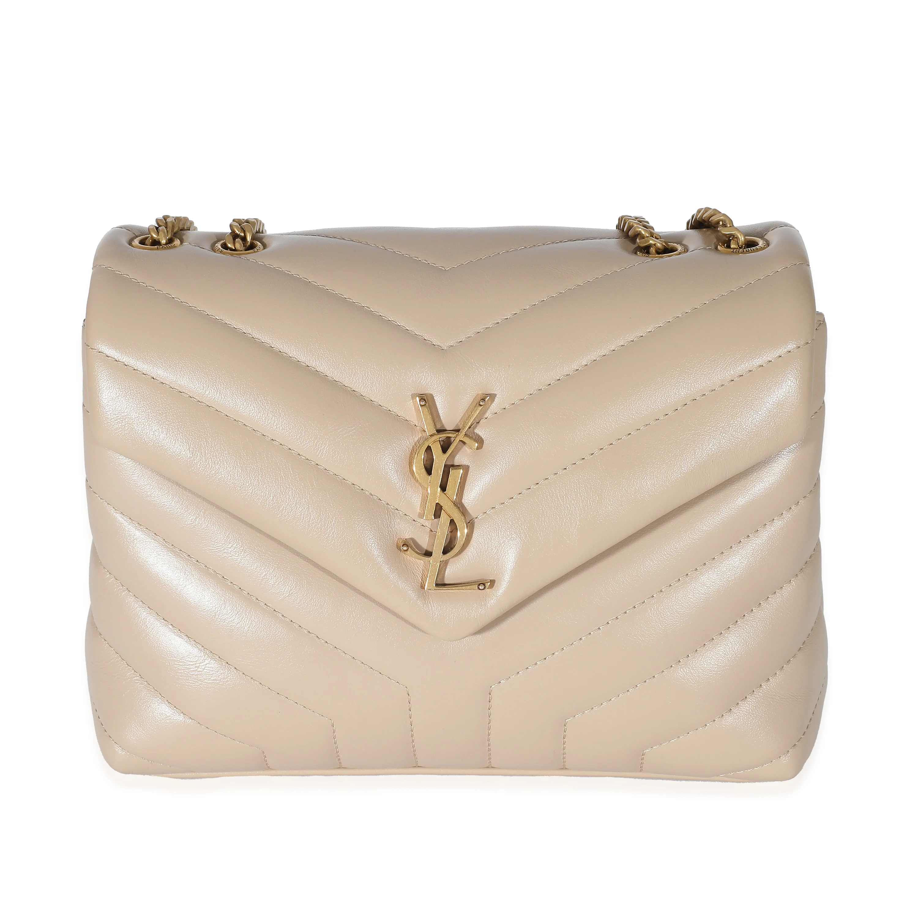 Saint Laurent Dark Beige Chevron Matelassé Calfskin Leather Small Loulou