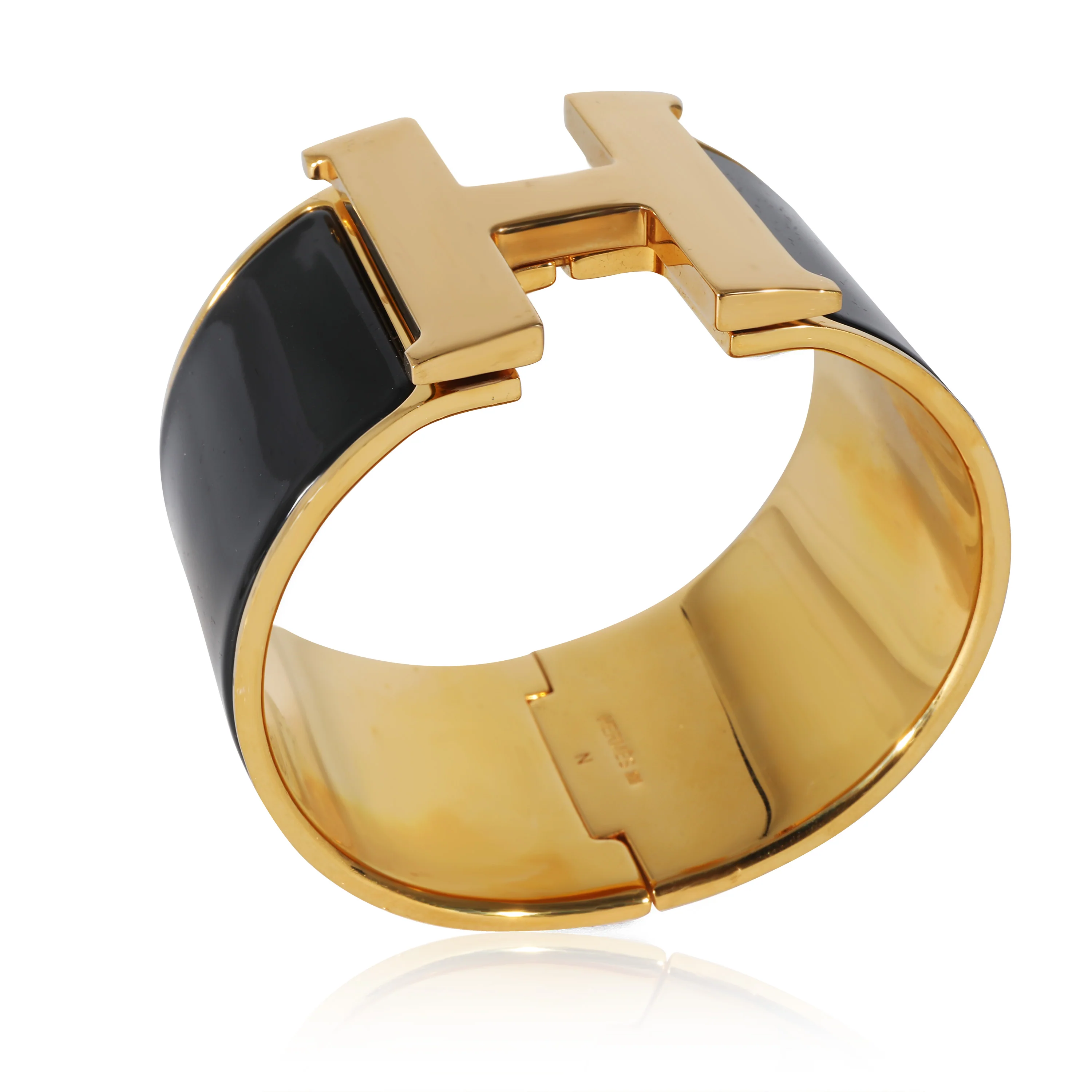 Gold Plated Hermès XL Clic H Bracelet in Noir - Image 6
