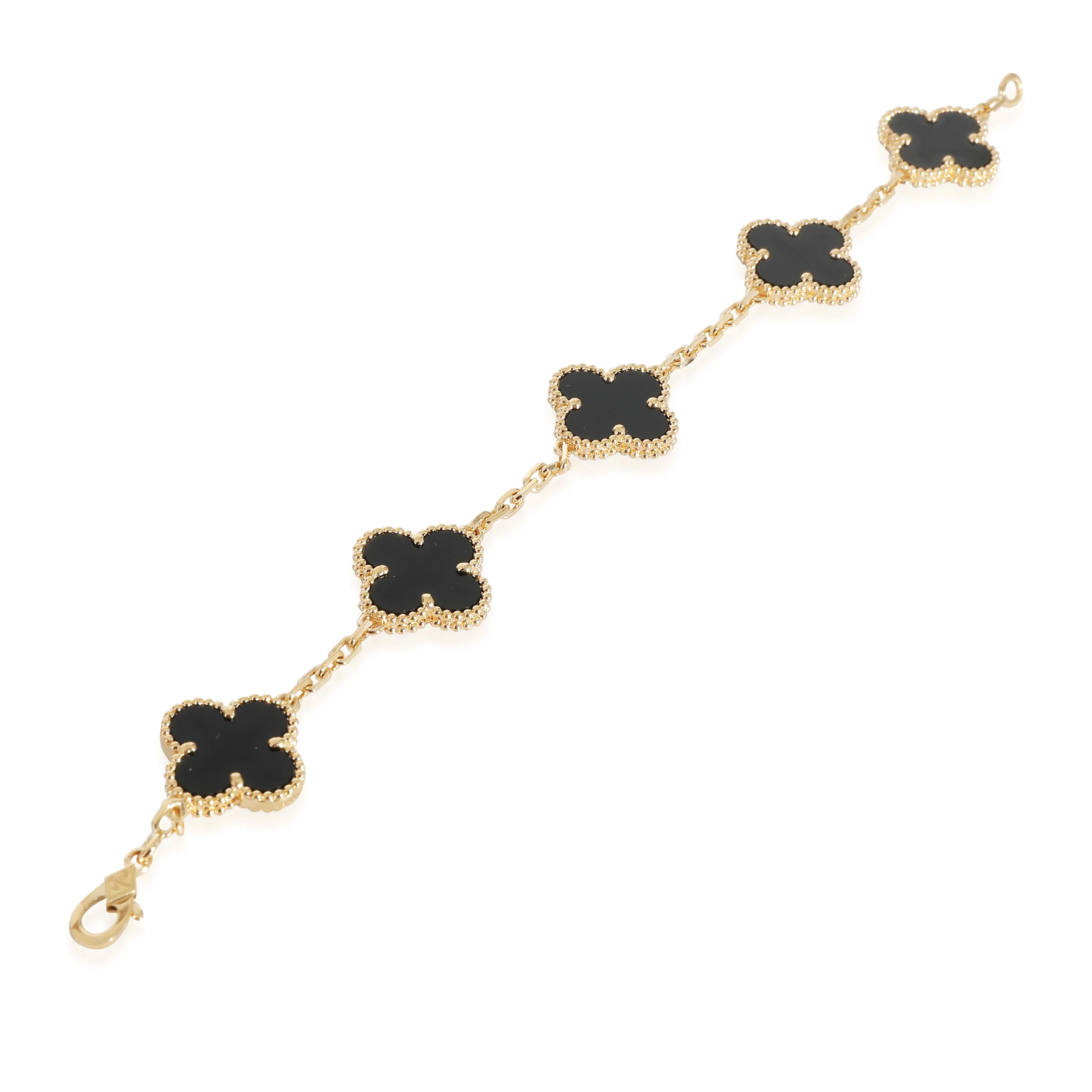 Van Cleef & Arpels Vintage Alhambra Onyx 5 Motifs Bracelet in 18K Yellow Gold - Image 2