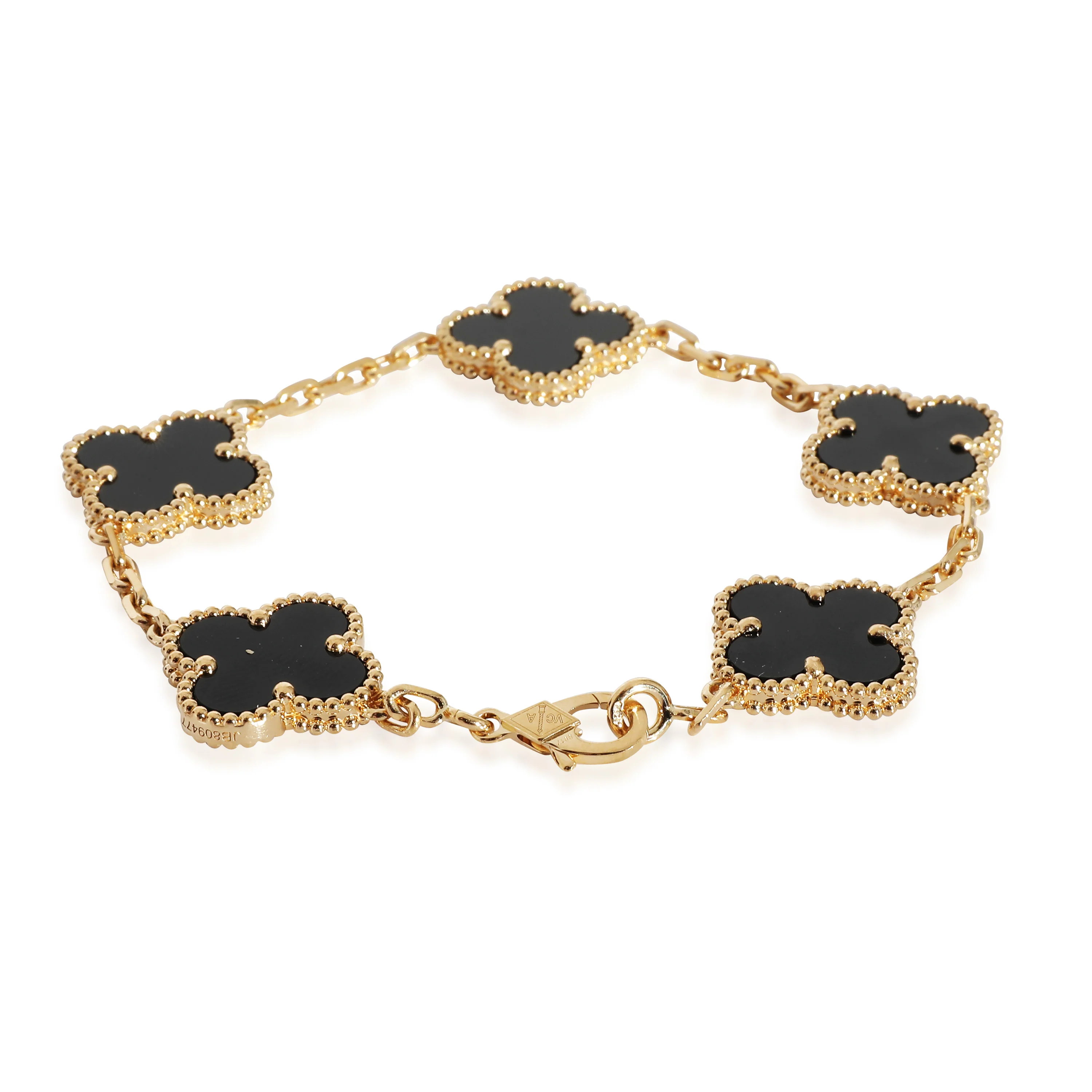 Van Cleef & Arpels Vintage Alhambra Onyx 5 Motifs Bracelet in 18K Yellow Gold - Image 3