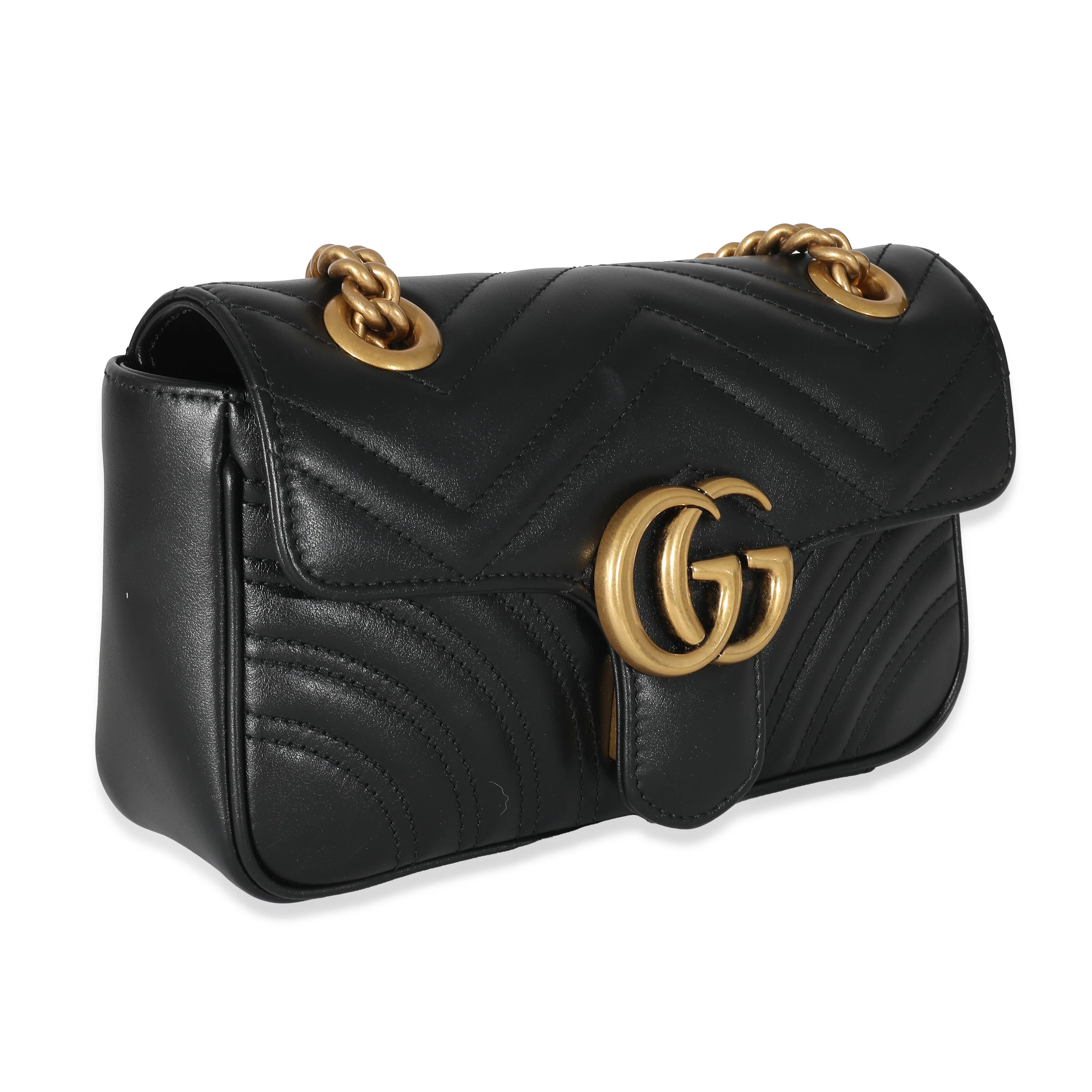 Gucci Black Chevron Matelassé Leather Mini GG Marmont Bag - Image 2