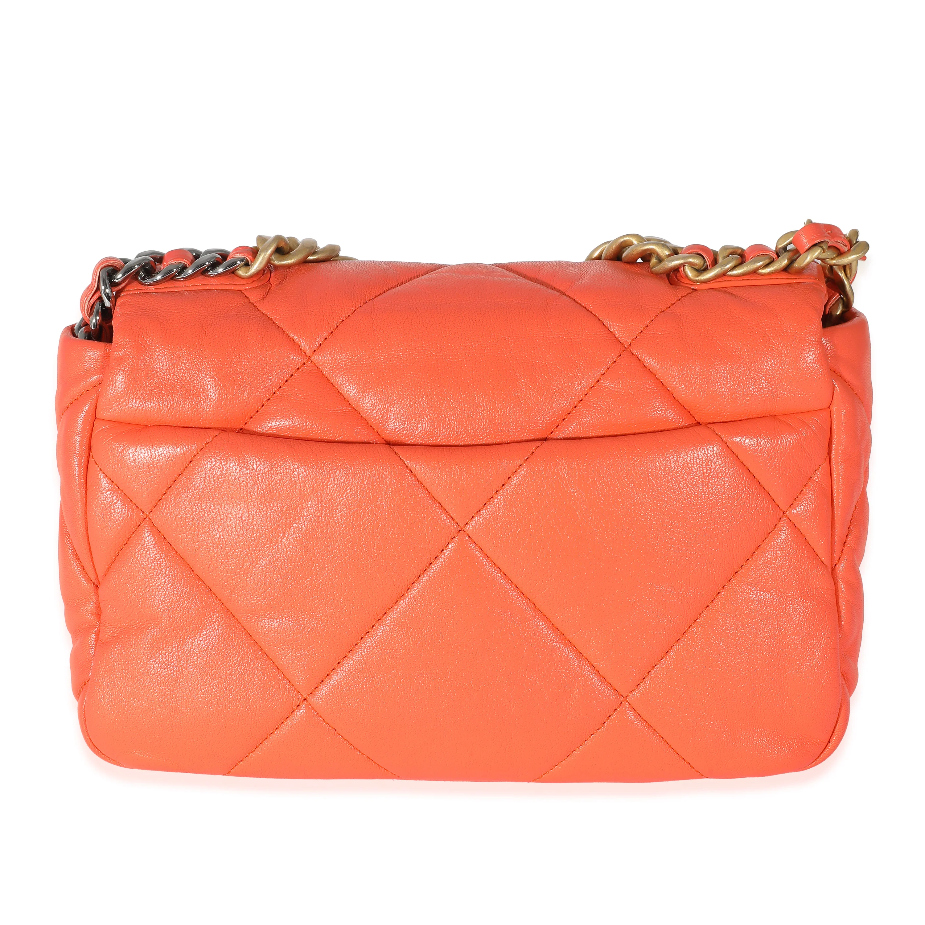 Chanel Orange Quilted Lambskin Chanel 19 Flap Bag - Image 3