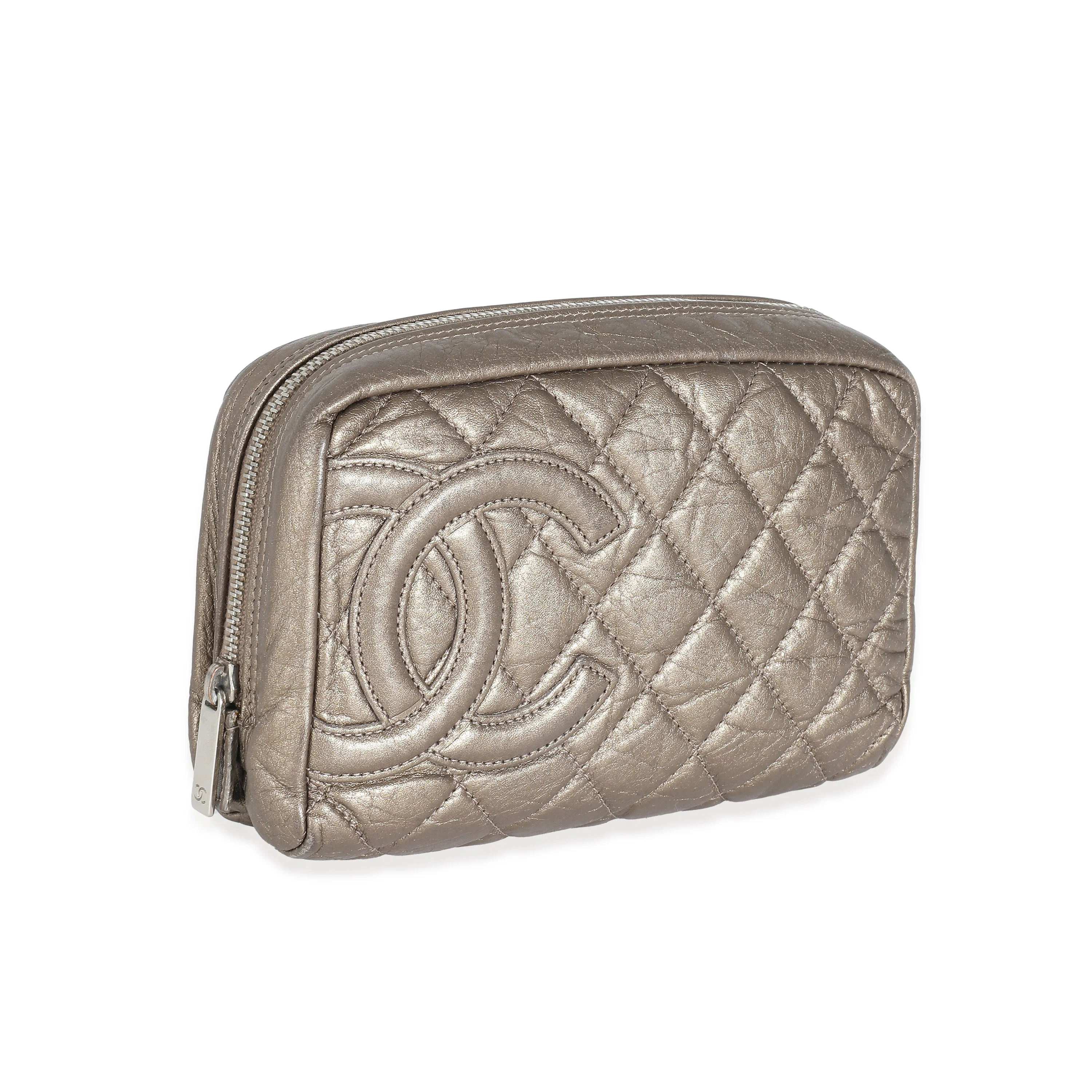 Gold Crinkled Leather Cambon CC Cosmetic Case - Image 8