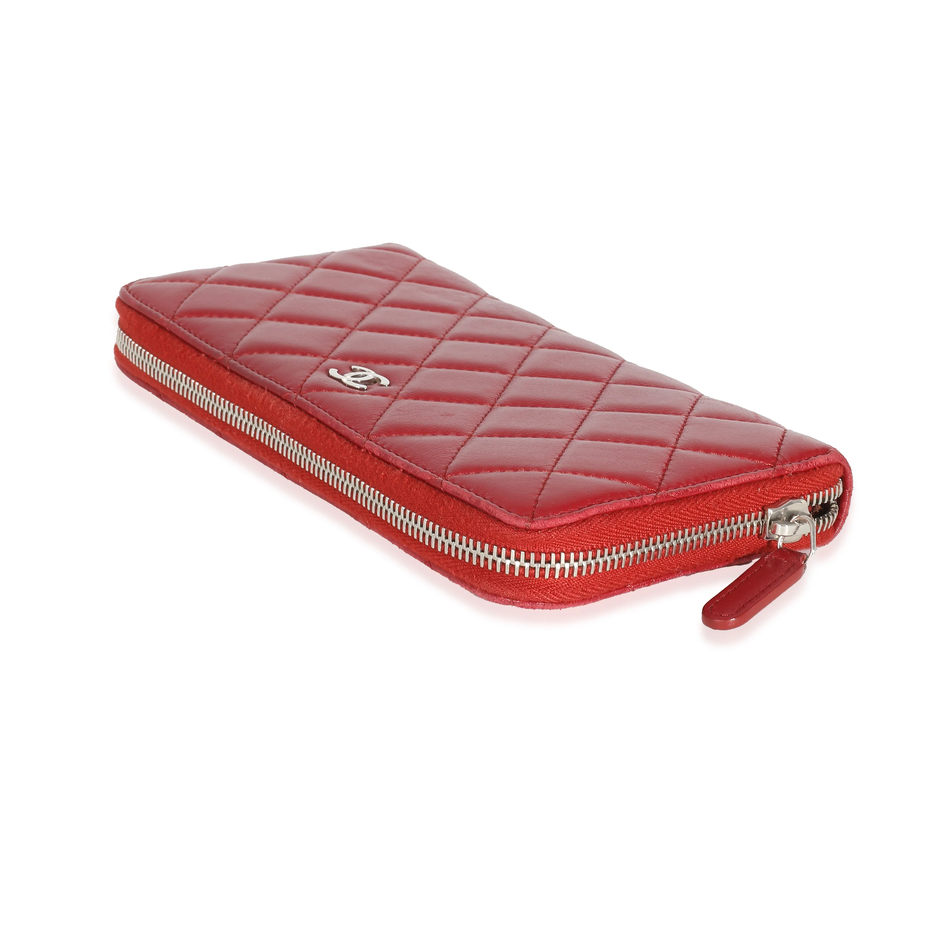 Chanel Red Quilted Lambskin Zip Around Wallet - Image 3