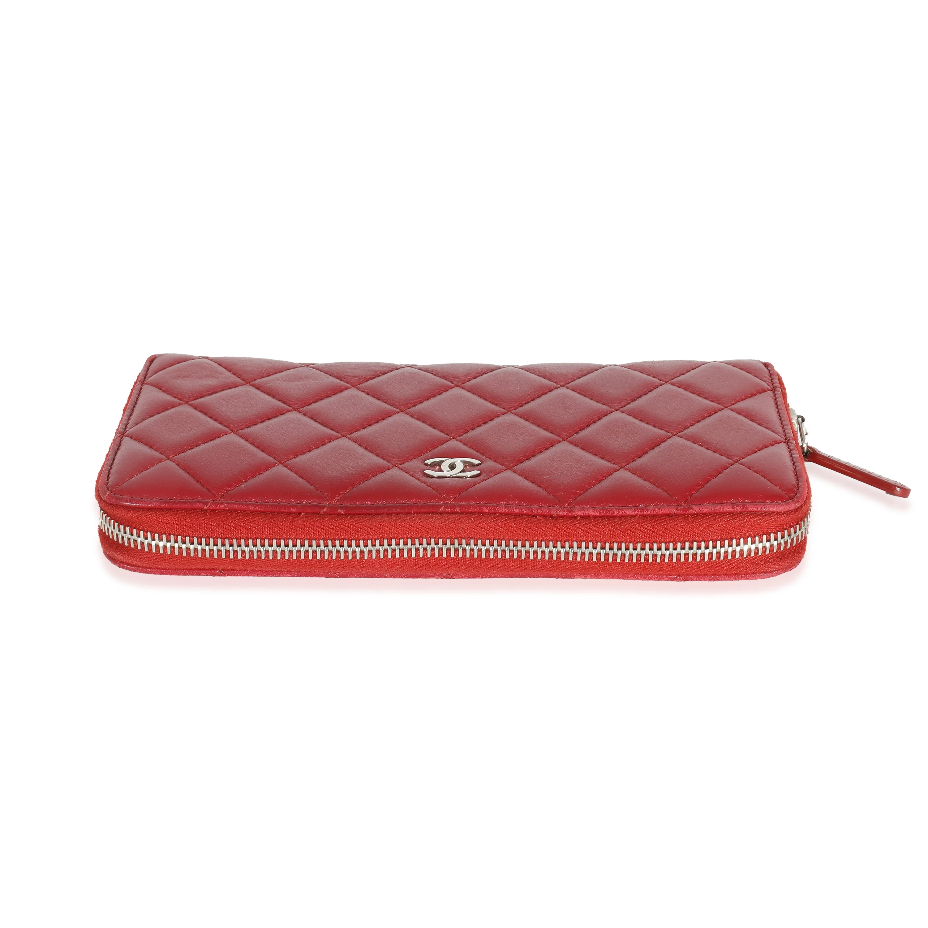 Chanel Red Quilted Lambskin Zip Around Wallet - Image 5