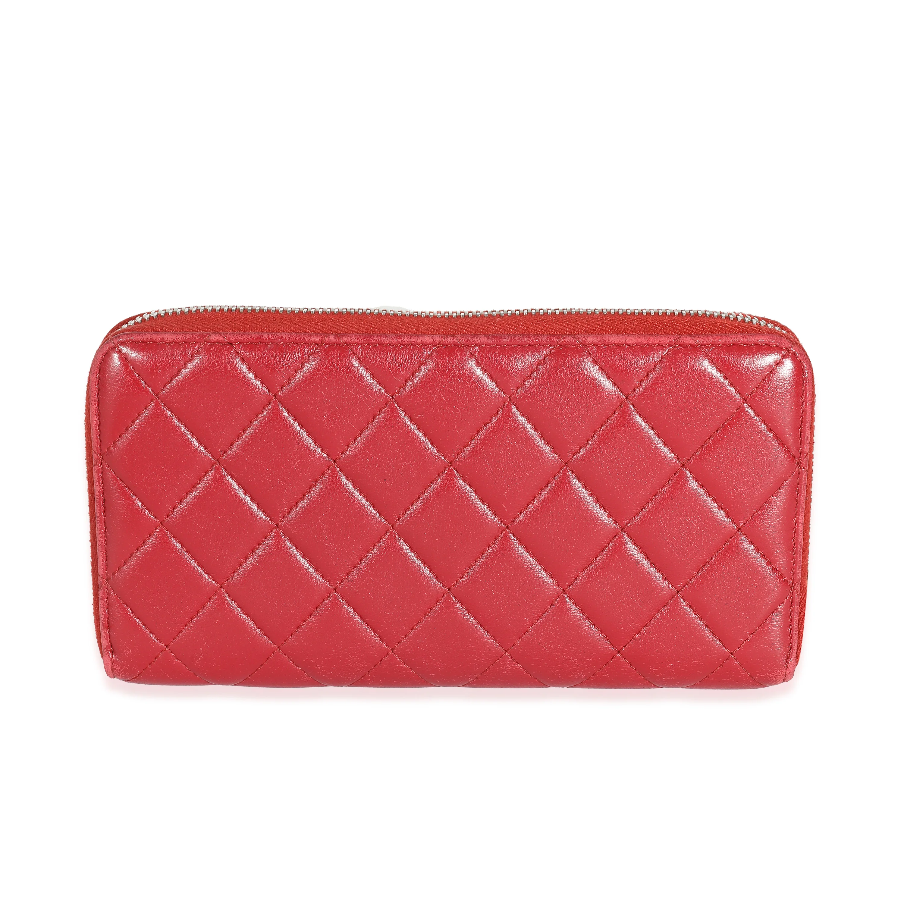Chanel Red Quilted Lambskin Zip Around Wallet - Image 6