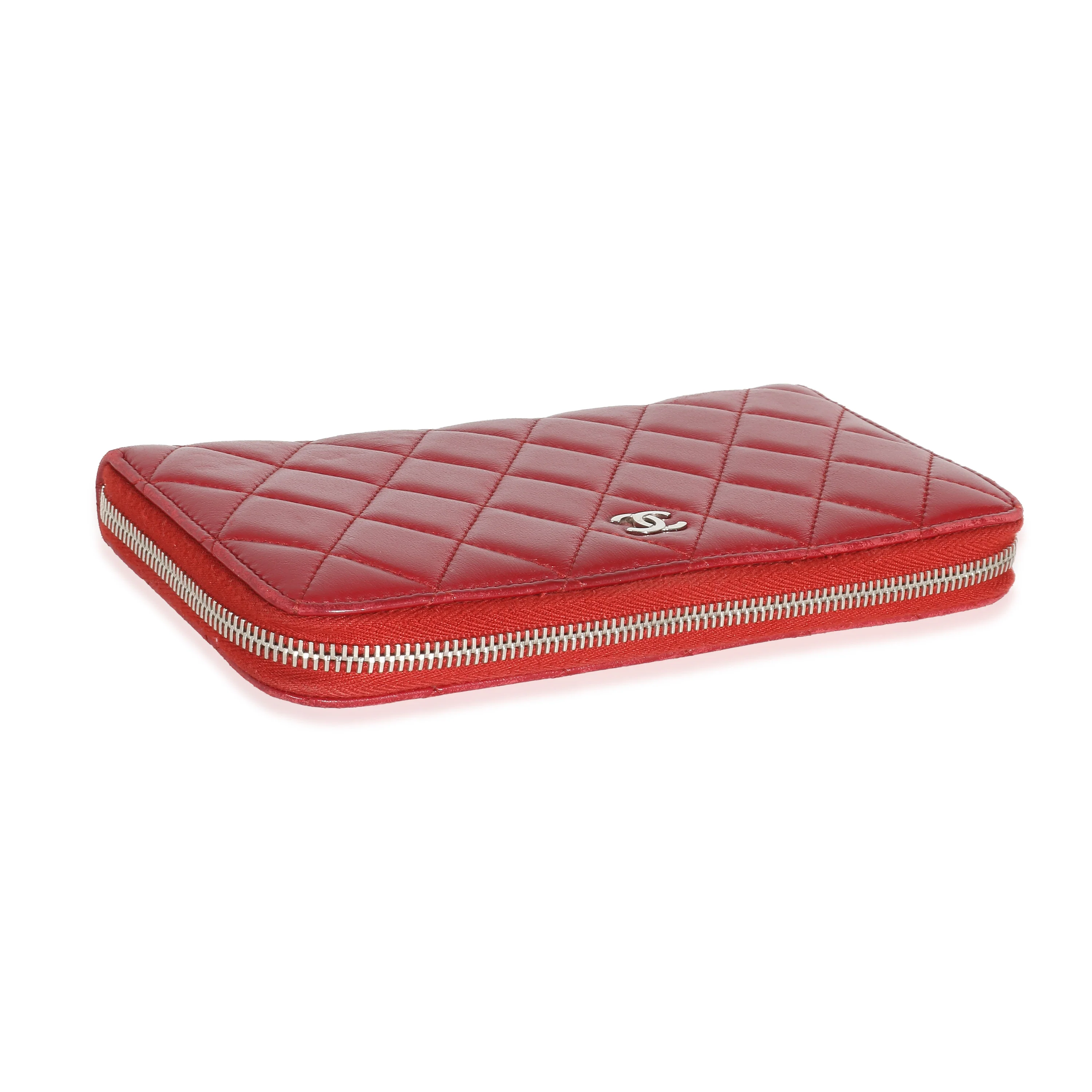 Chanel Red Quilted Lambskin Zip Around Wallet - Image 8