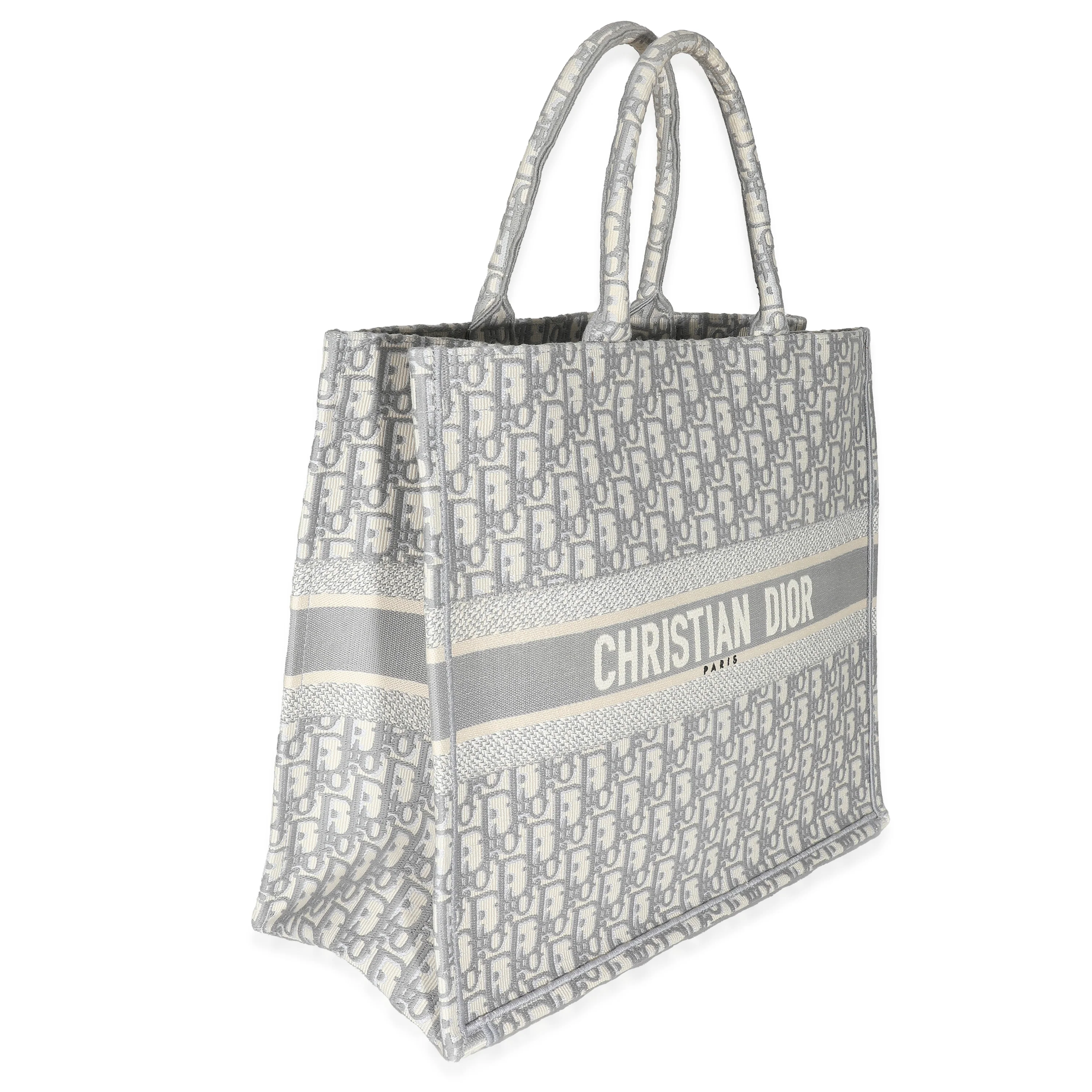 Ecru Gray Dior Oblique Embroidery Large Dior Book Tote - Image 3