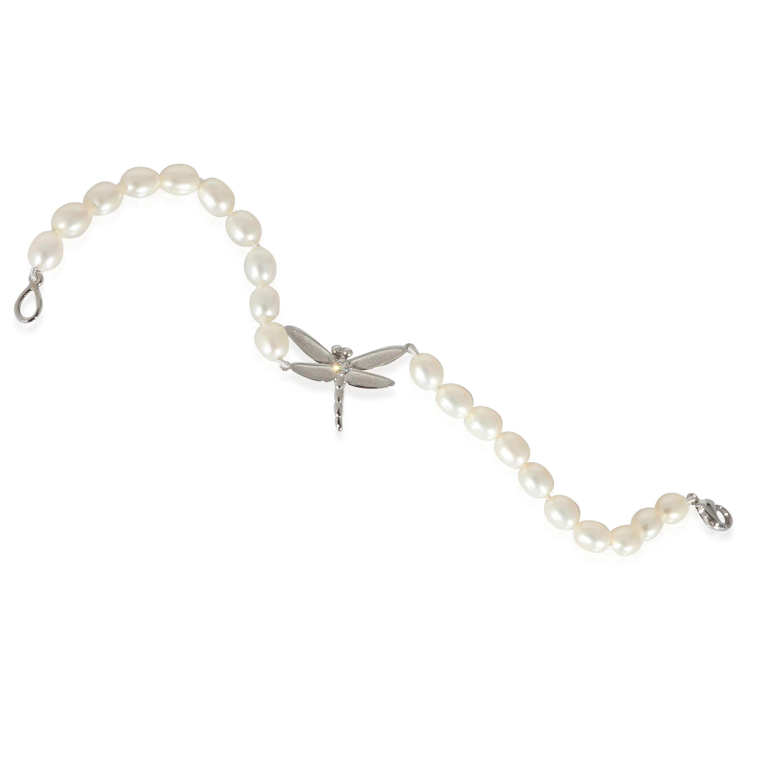Tiffany & Co. Freshwater Pearl Bracelet With Dragonfly Charm in 18K White Gold - Image 5
