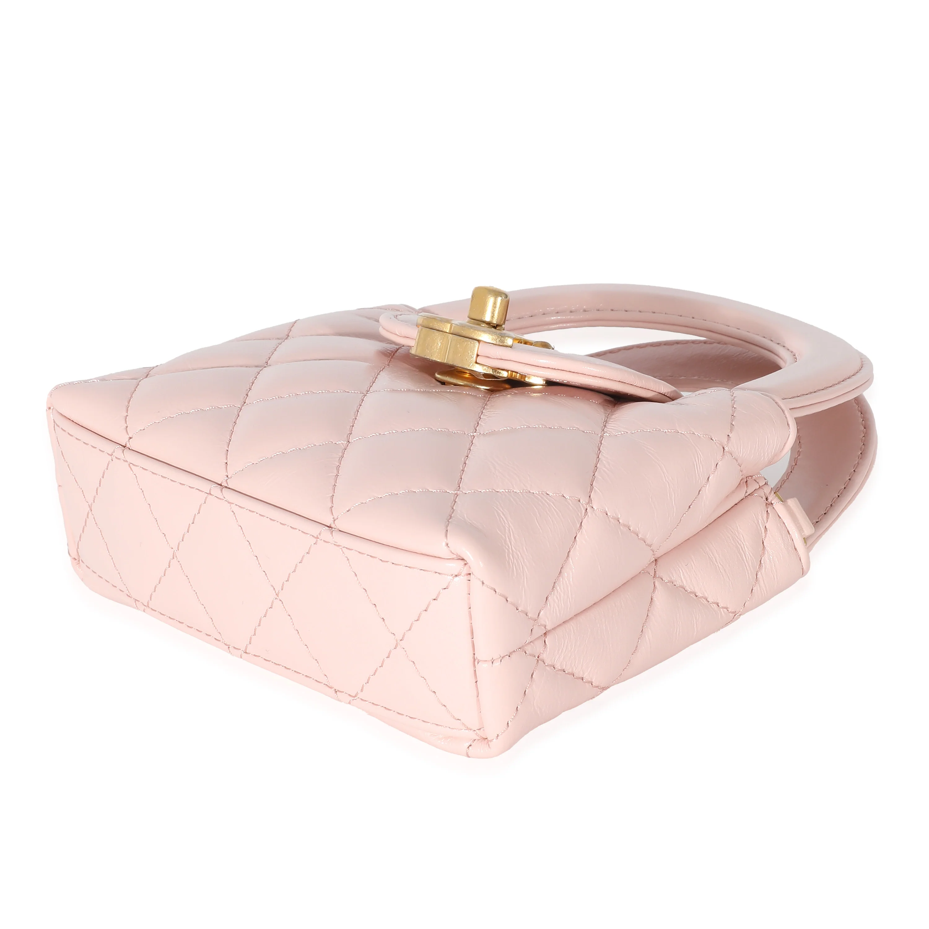 Chanel 23K Coral Pink Quilted Shiny Aged Calfskin Mini Nano Kelly Shopper - Image 6