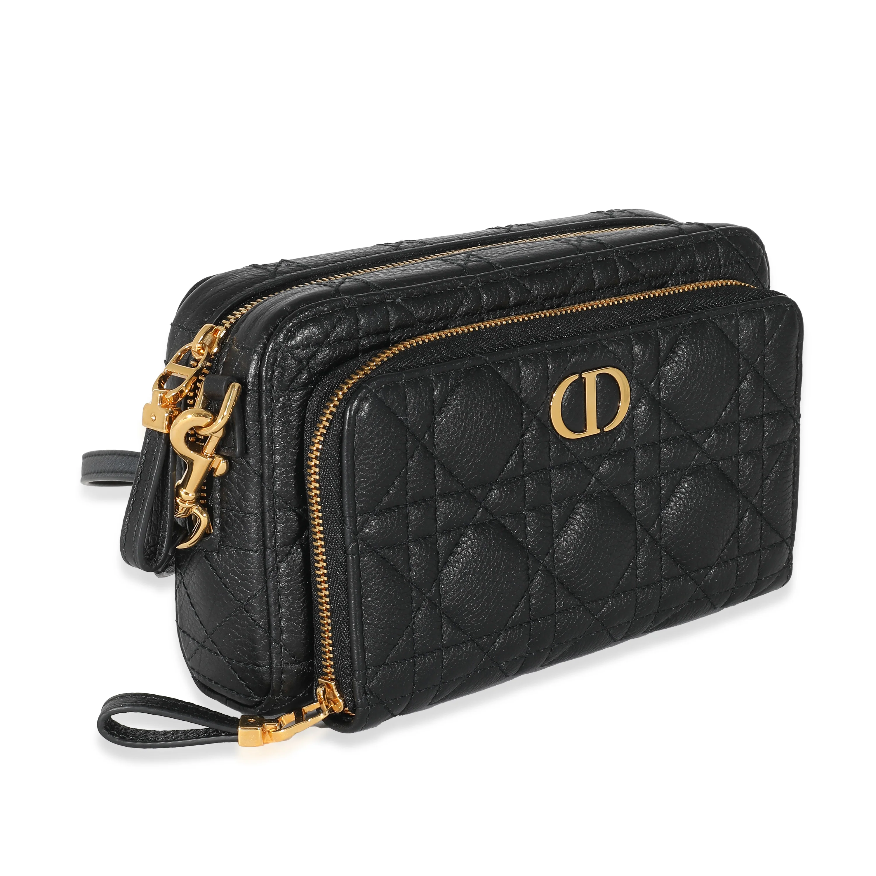 Christian Dior Black Supple Cannage Calfskin Dior Caro Double Pouch - Image 3