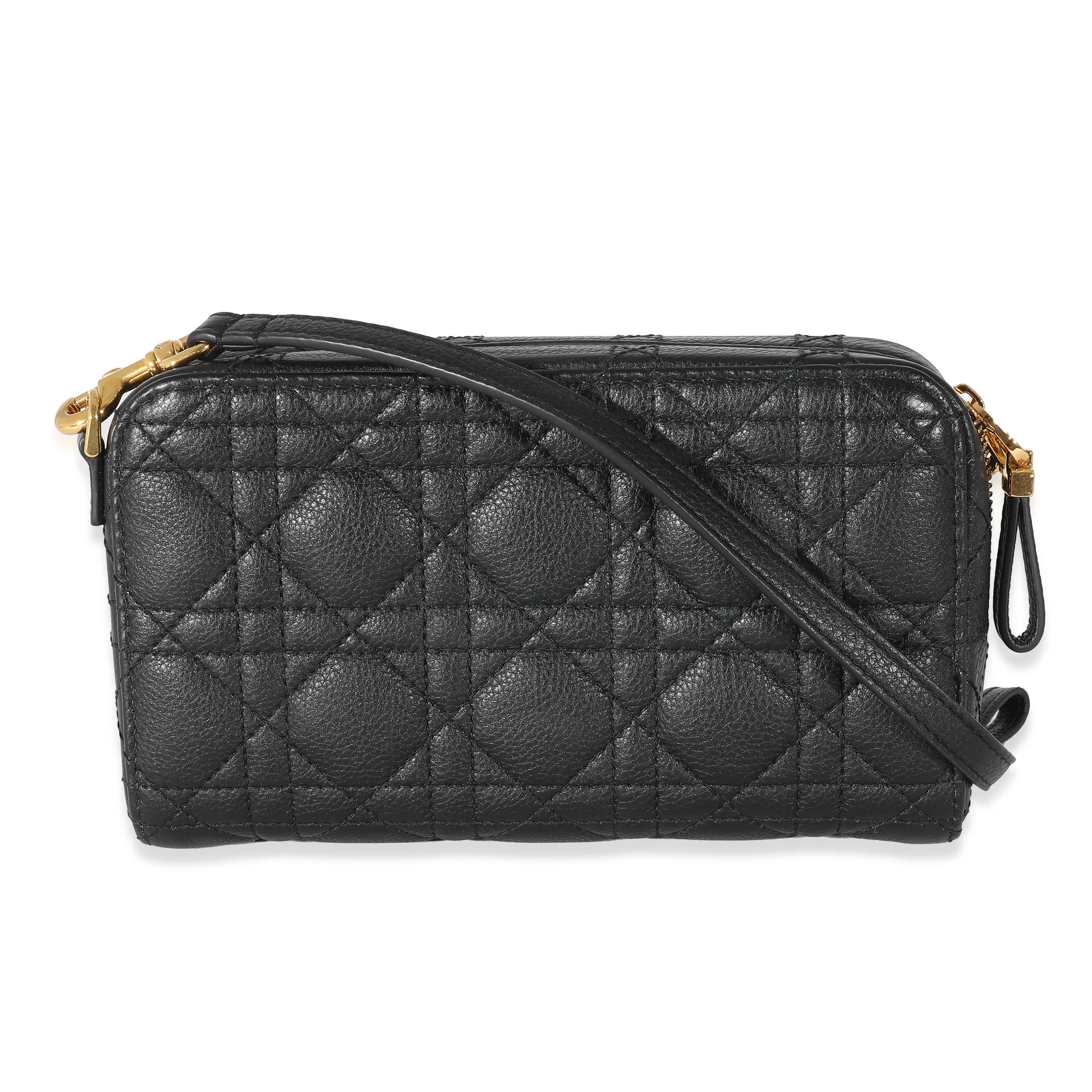 Christian Dior Black Supple Cannage Calfskin Dior Caro Double Pouch - Image 5