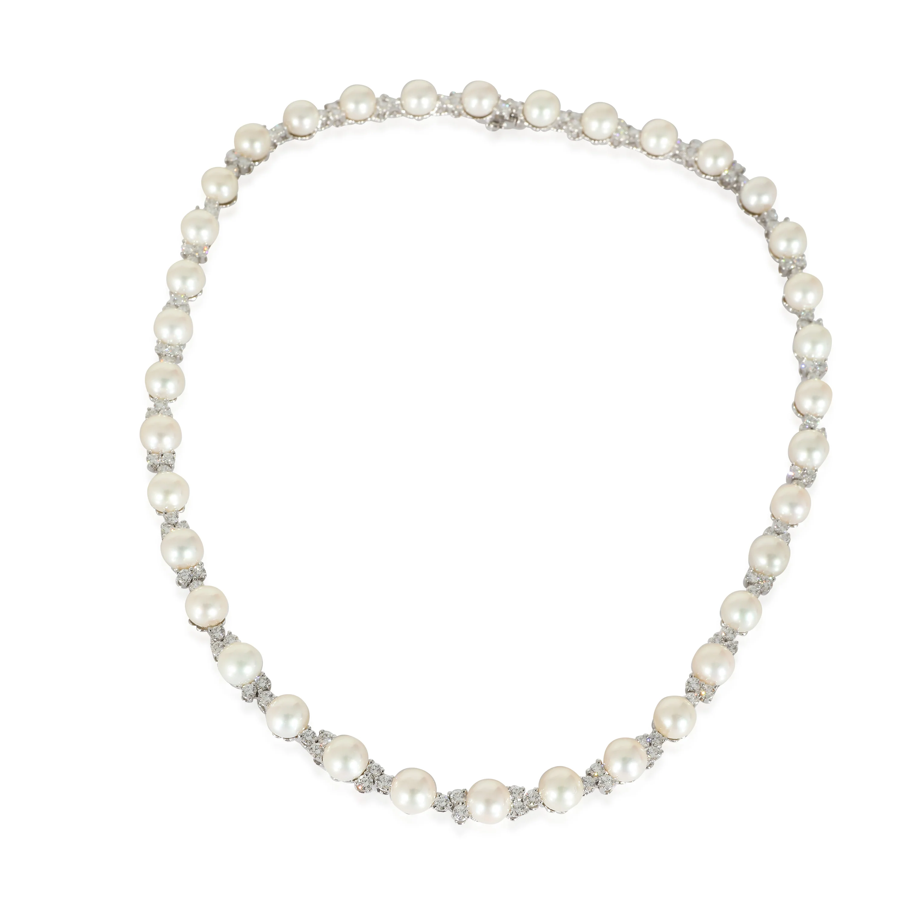 Aria Trio Pearl & Diamonds Necklace in Platinum 4.91 CTW - Image 2