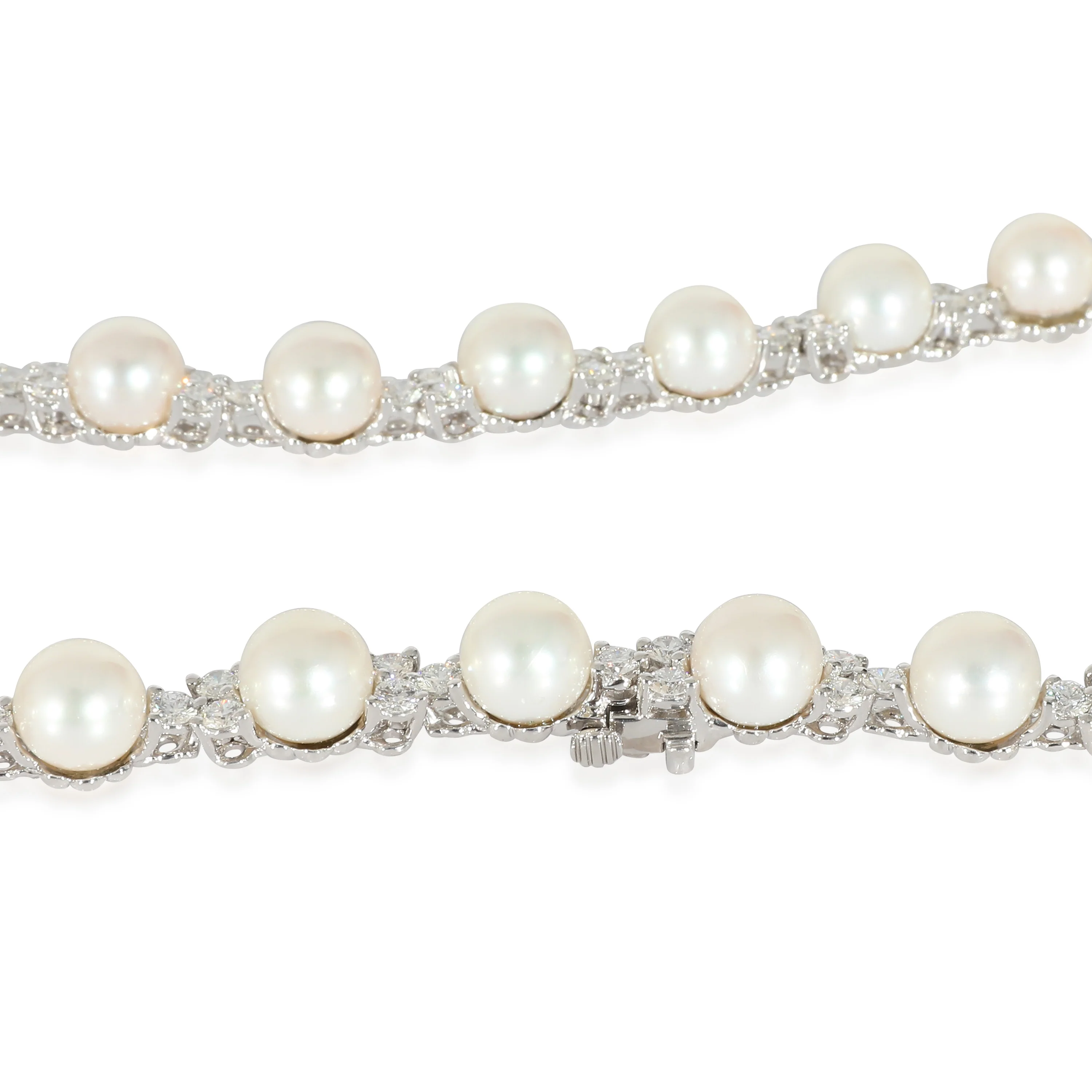 Aria Trio Pearl & Diamonds Necklace in Platinum 4.91 CTW - Image 4