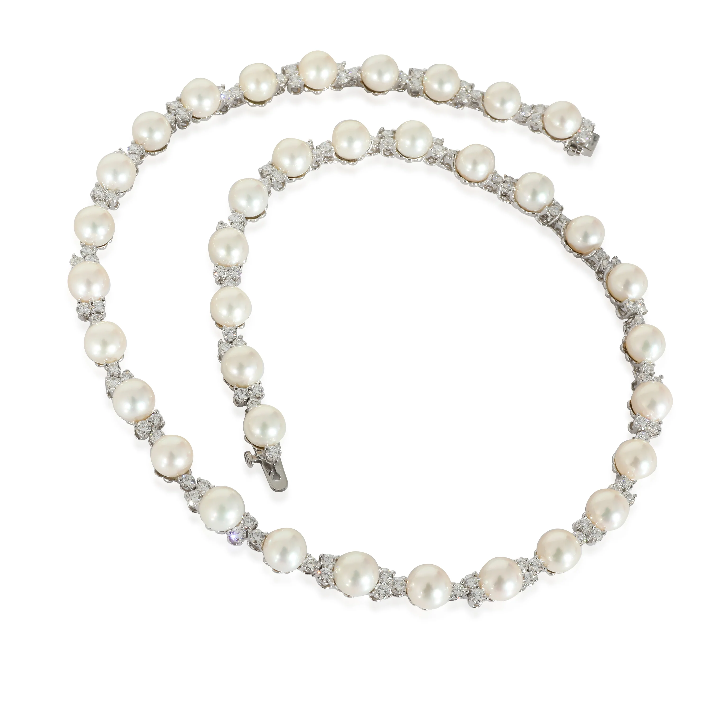 Aria Trio Pearl & Diamonds Necklace in Platinum 4.91 CTW - Image 6