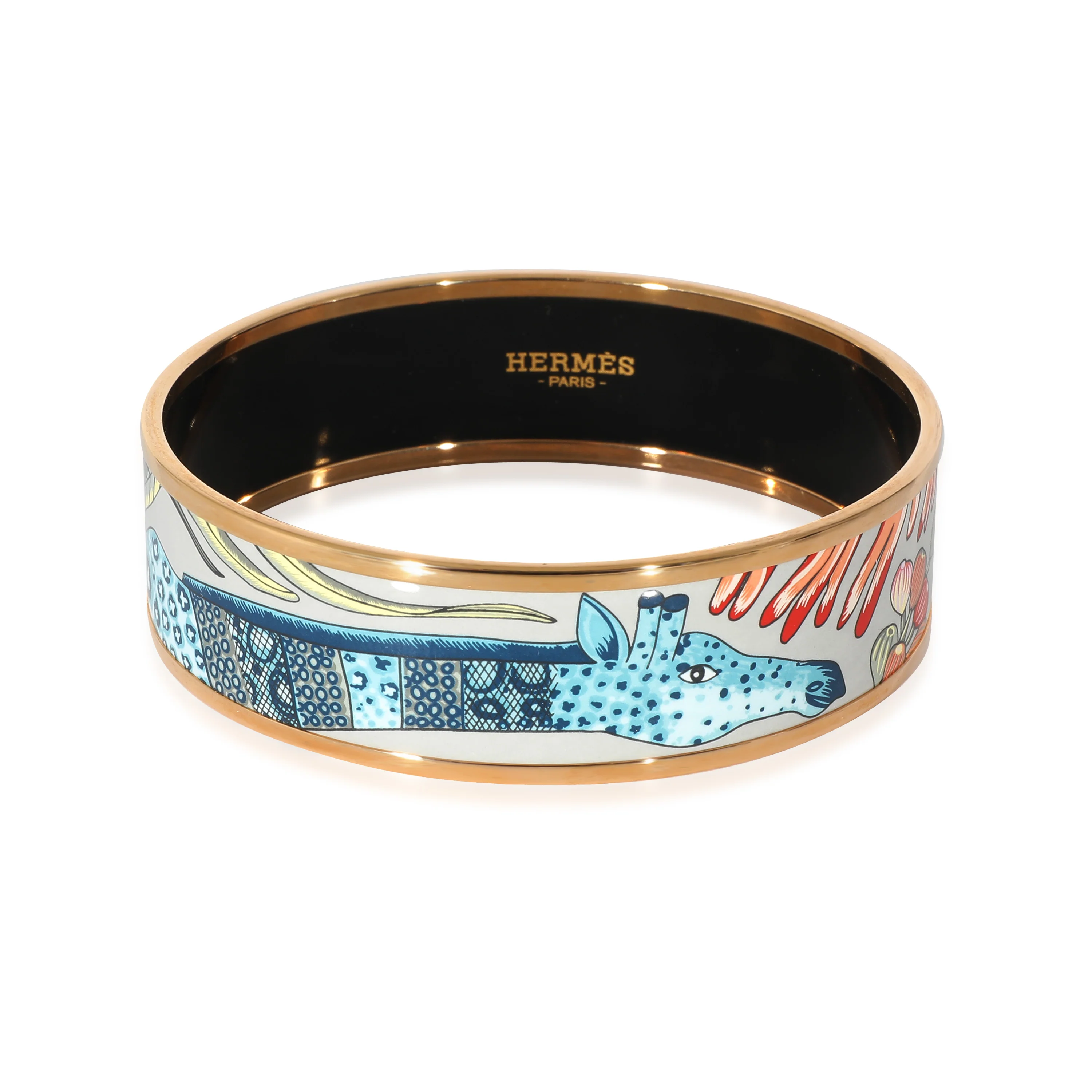 Hermès La Marche De Savana Romantique Enamel Rose Gold Wide Bracelet 62
