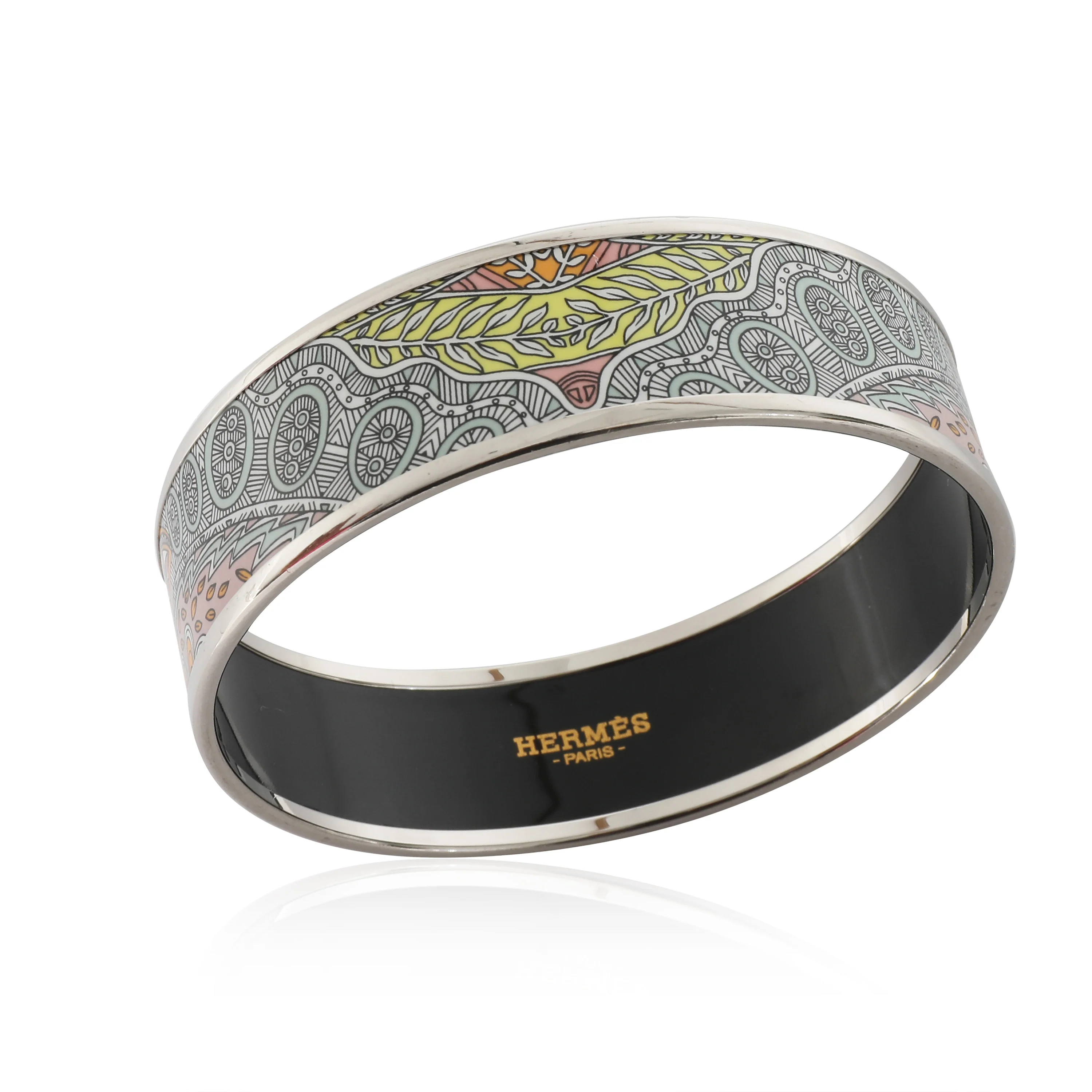 Hermès Palladium Plated Le Jardin De La Maharani L Candeur Enamel Bracelet 62MM - Image 3