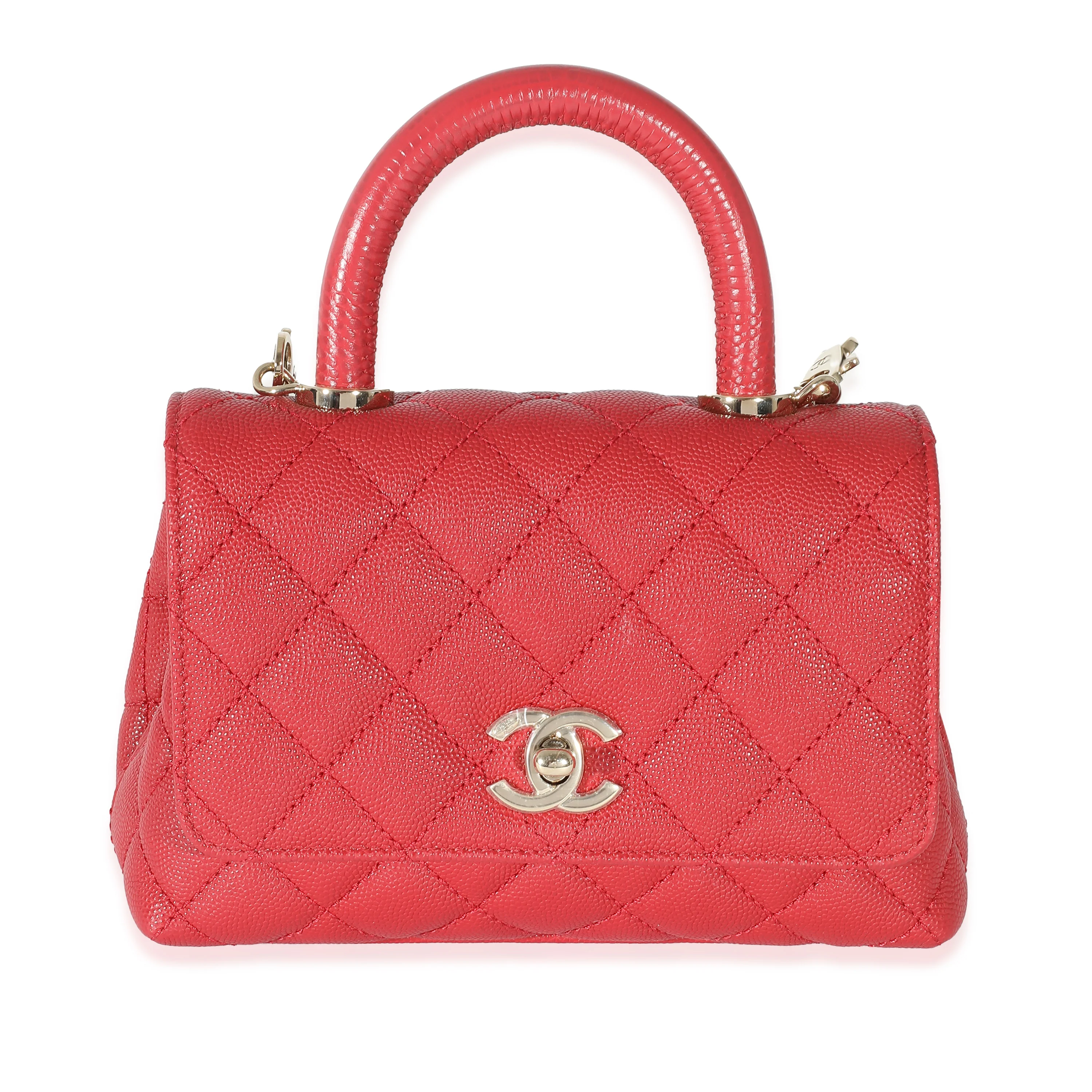 Chanel Lizard Red Quilted Caviar Extra Mini CC Top Handle Bag