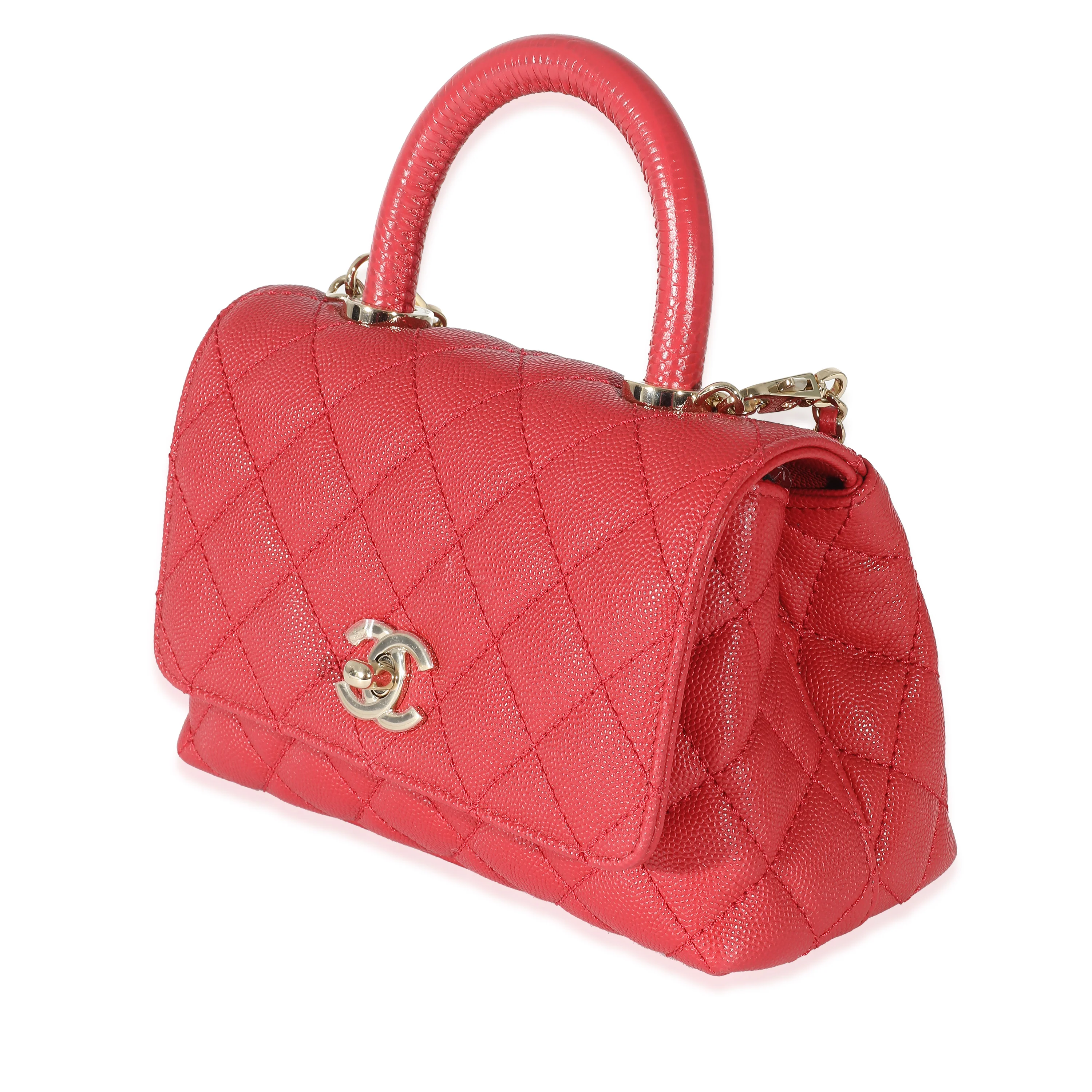 Chanel Lizard Red Quilted Caviar Extra Mini CC Top Handle Bag - Image 2