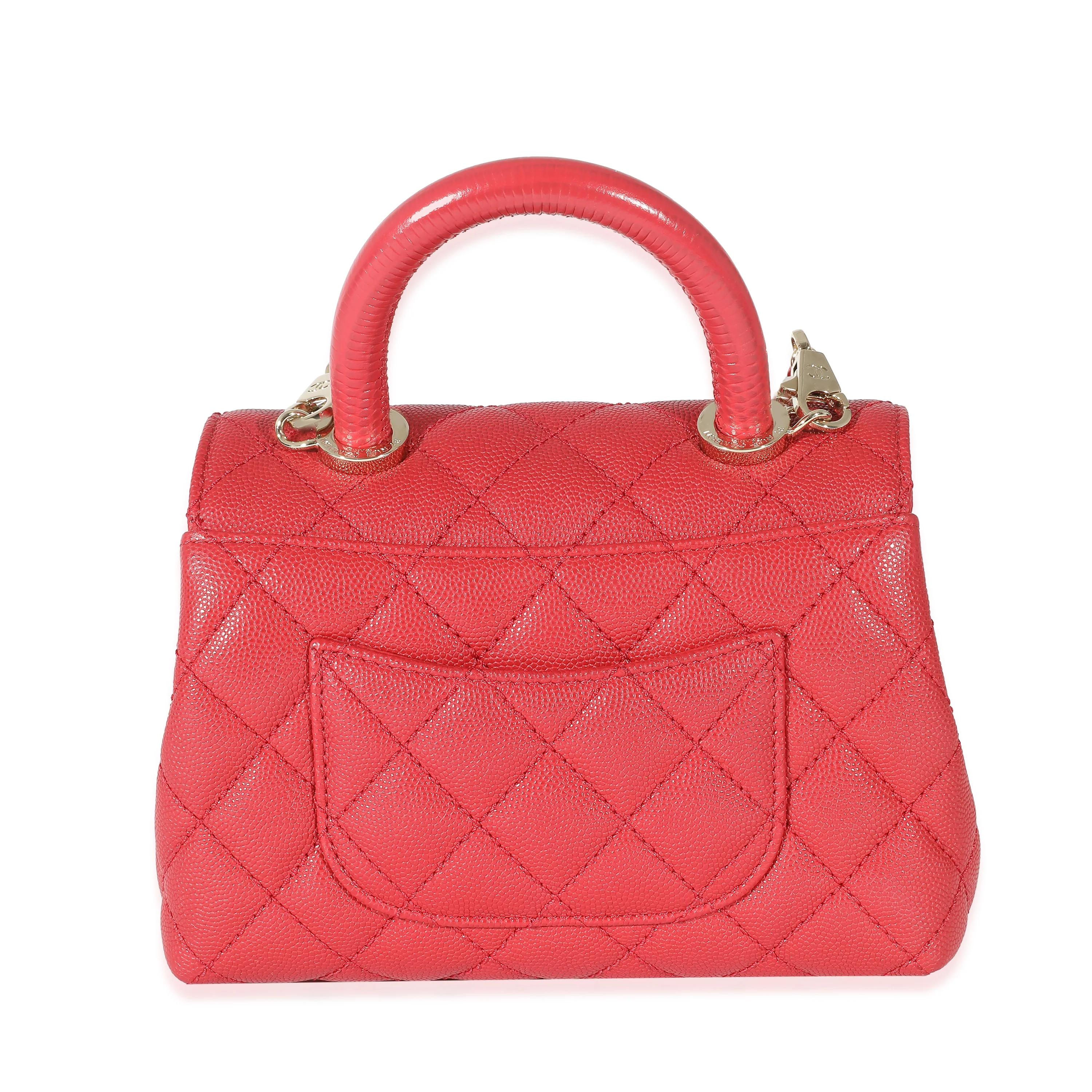 Chanel Lizard Red Quilted Caviar Extra Mini CC Top Handle Bag - Image 3